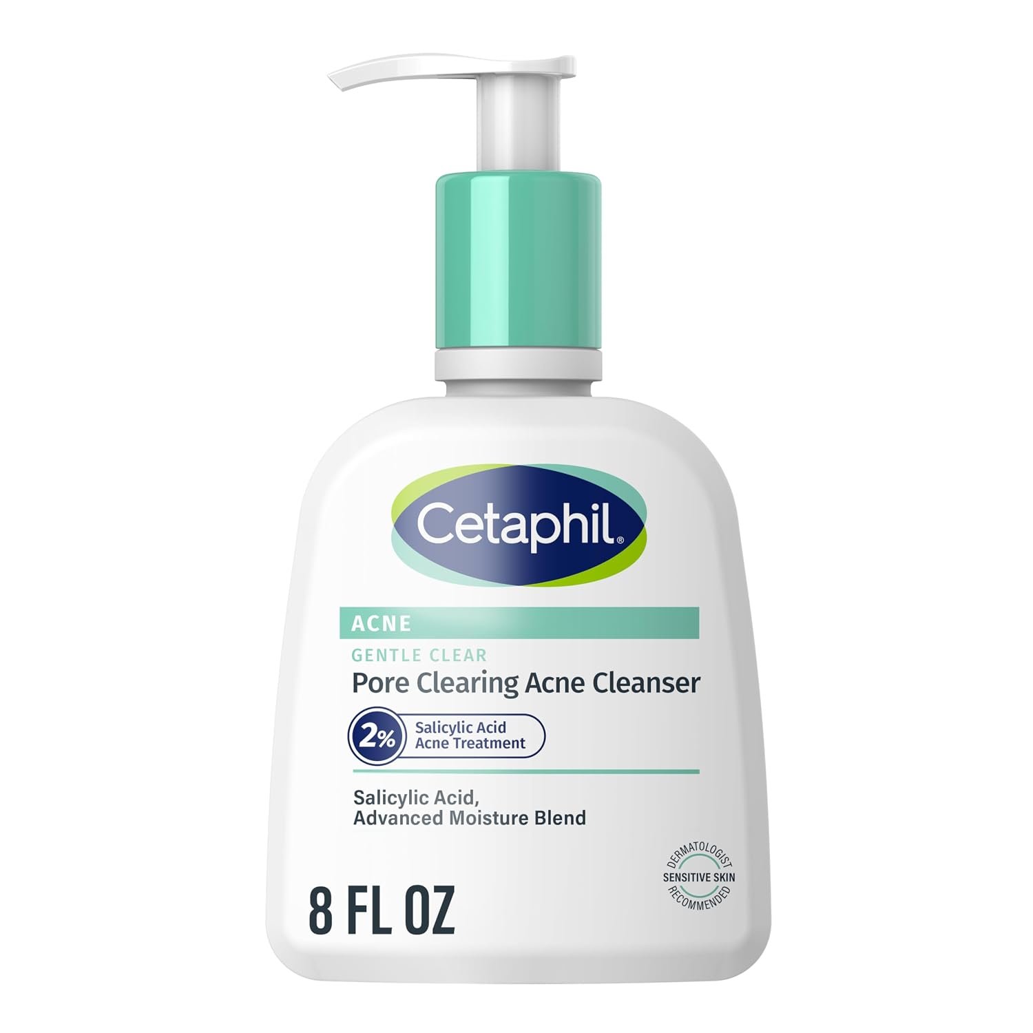 Cetaphil Gentle Clear Acne Foaming Face Wash, 2% Salicylic Acid, 8 fl oz | 2% Salicylic Acid Cleanser, Clears Pores, Gentle On Sensitive Skin, Dermatologist Recommended, Pump Bottle