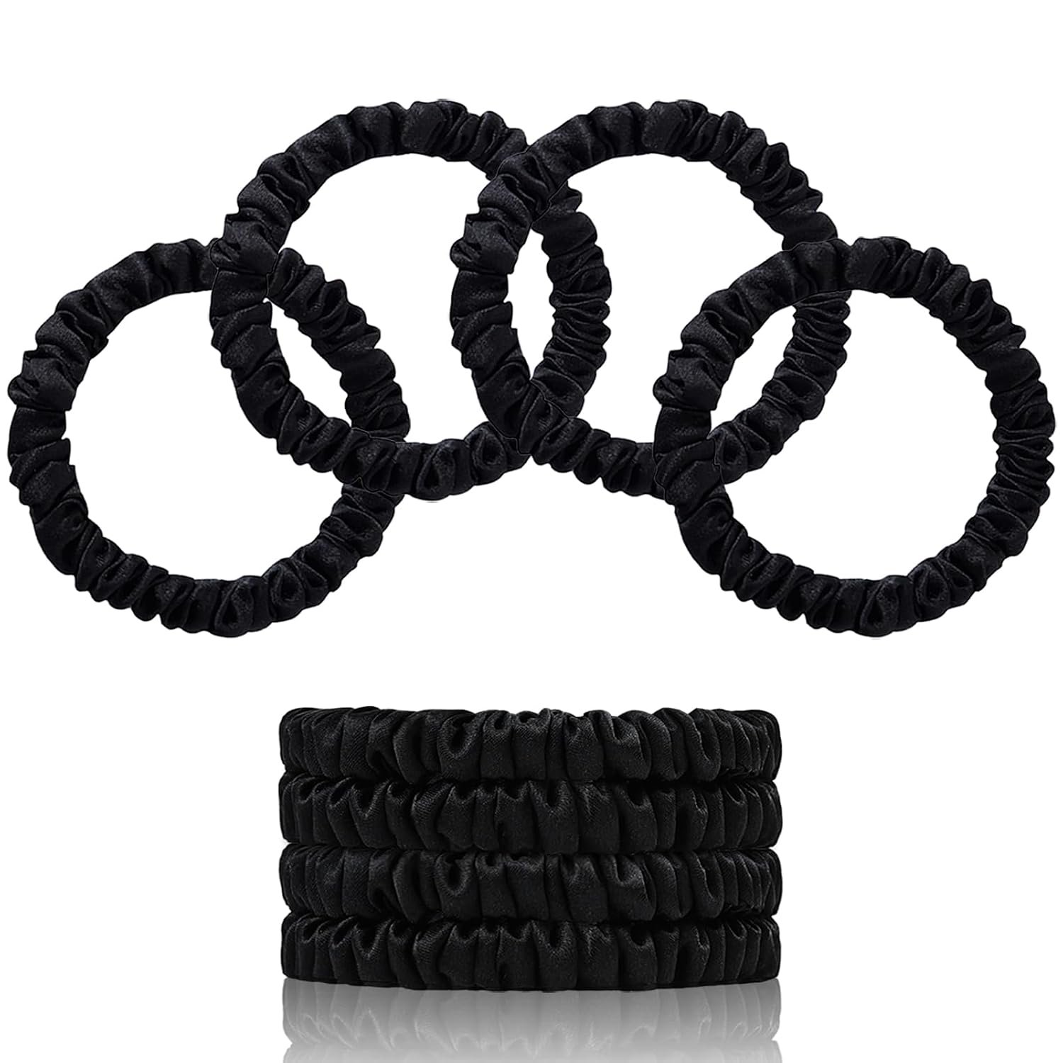 22 Momme 100% Pure Mulberry Silk Scrunchies (4 PCS) – Small Hair Elastics and Ties for Women, Sleep Hair Care, No Damage, Black