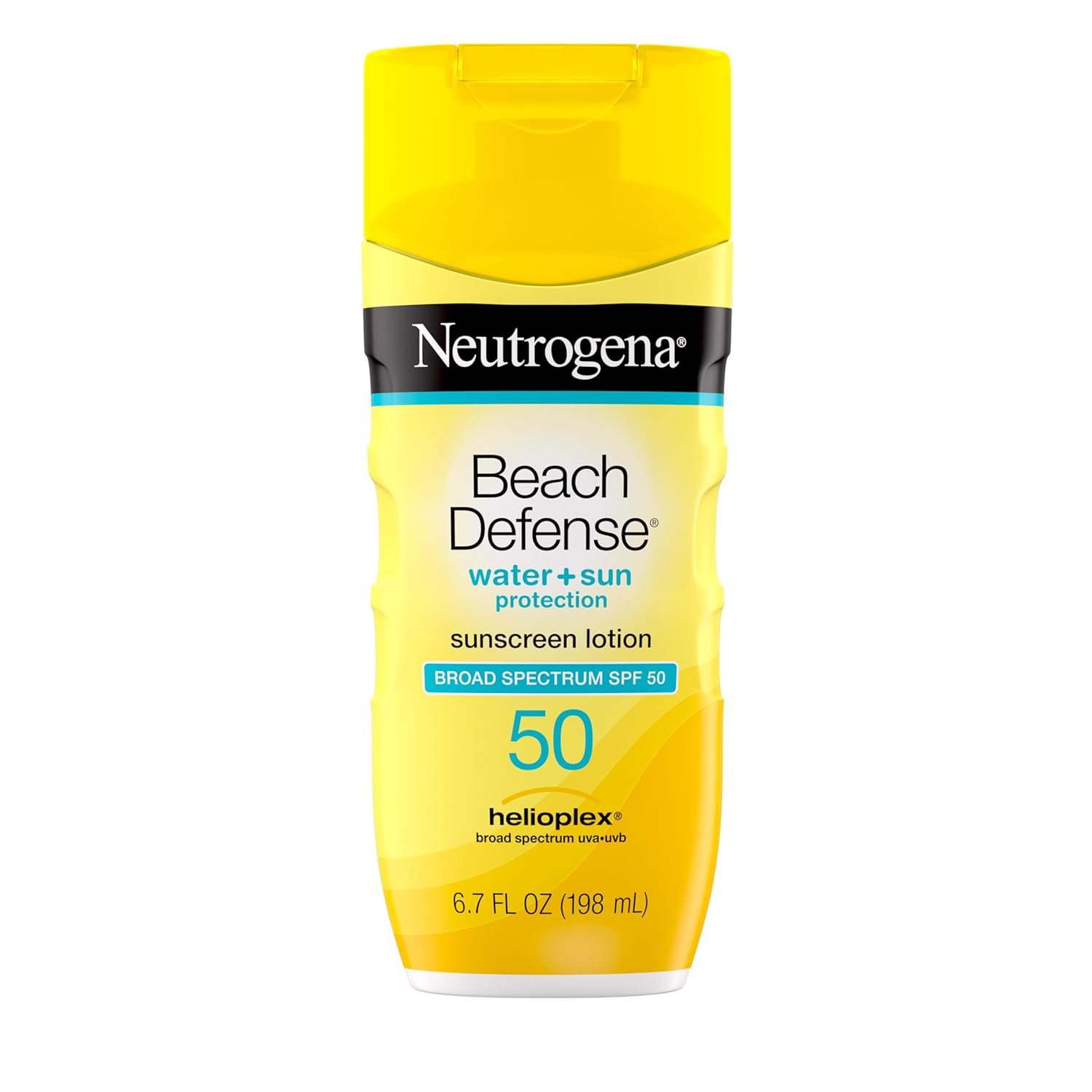 Neutrogena Sunscreen Lotion Beach Defense SPF 50, Face and Body Sunscreen, Hawaii Reef Act 104 Compliant, Octinoxate & Oxybenzone Free, Fast Absorbing Sun Care, 6.7 fl oz