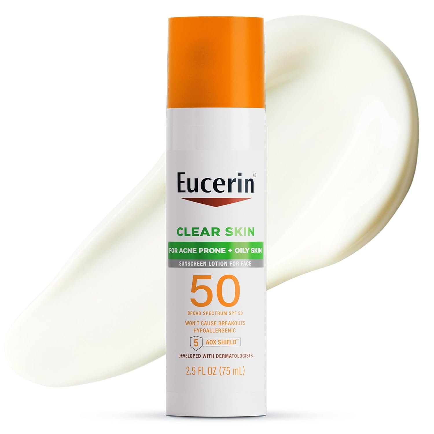 Eucerin Clear Skin Face Sunscreen Lotion, SPF 50, 2.5 FL OZ | Face Sunscreen for Acne Prone, Oily Skin with Oil-Absorbing Minerals, SPF 50 Broad Spectrum Sunscreen, Won’t Cause Breakouts