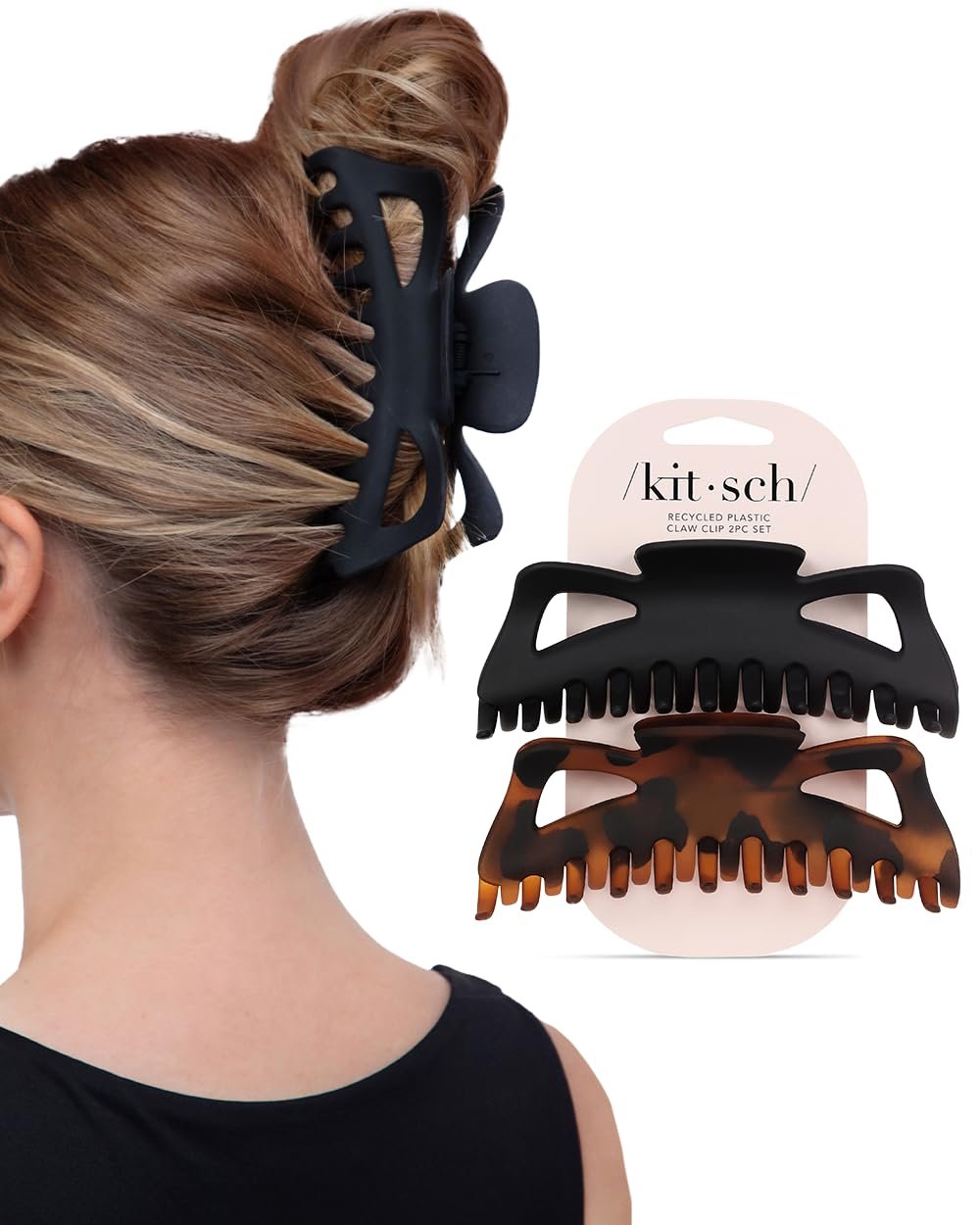 Kitsch 5 Inch Large Claw Clips for Thick and Long Hair – Black & Tort, 2pcs | Strong Grip Jumbo Hair Clips For Women for All-Day Hold – Matte Oversized Hair Accessories