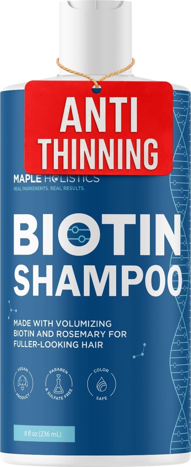 Rosemary and Biotin Shampoo for Thinning Hair – Vegan Volumizing Shampoo for Fine Hair with B Vitamins Argan Oil & Tea Tree Essential Oil – Paraben Silicone and Sulfate Free Vegan Formula (8 Fl Oz)