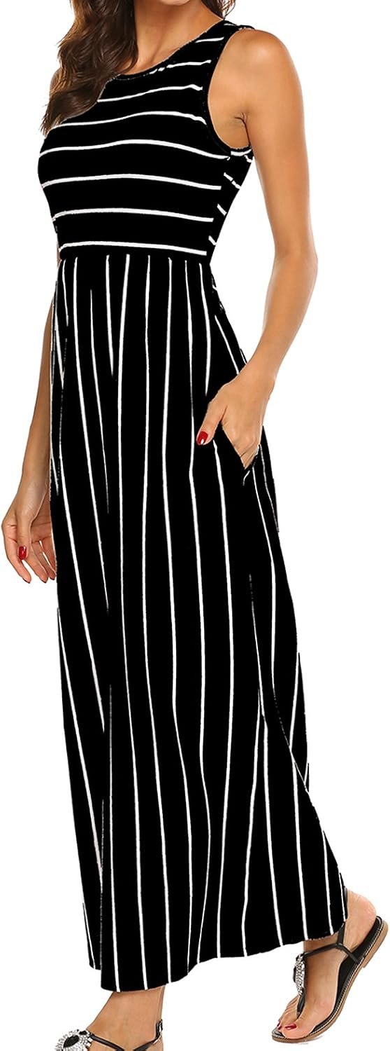 Hount Women’s Summer Sleeveless Striped Flowy Casual Long Maxi Dress with Pockets