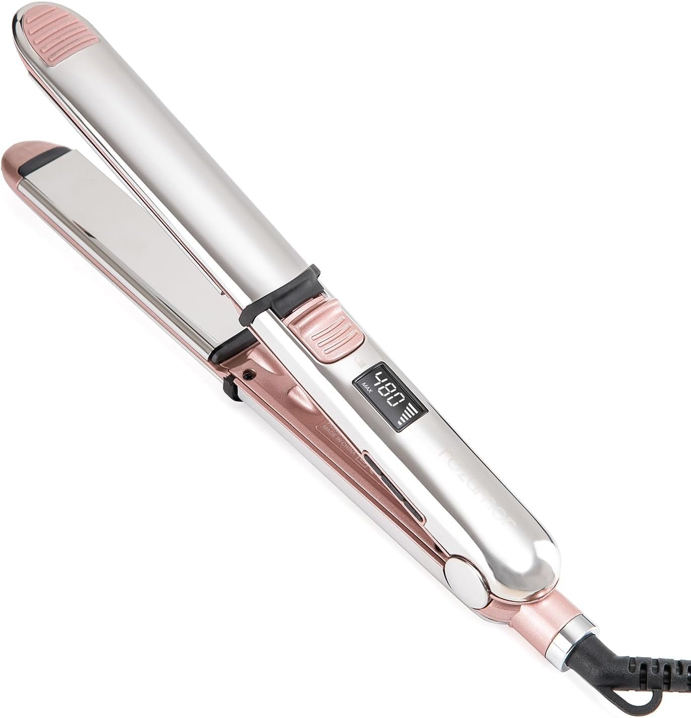 Rozamor 2-in-1 Titanium Ionic Flat Iron,Professional Hair Straightener & Curler, Fast Heating, Dual Voltage, Pink, for All Hair Types