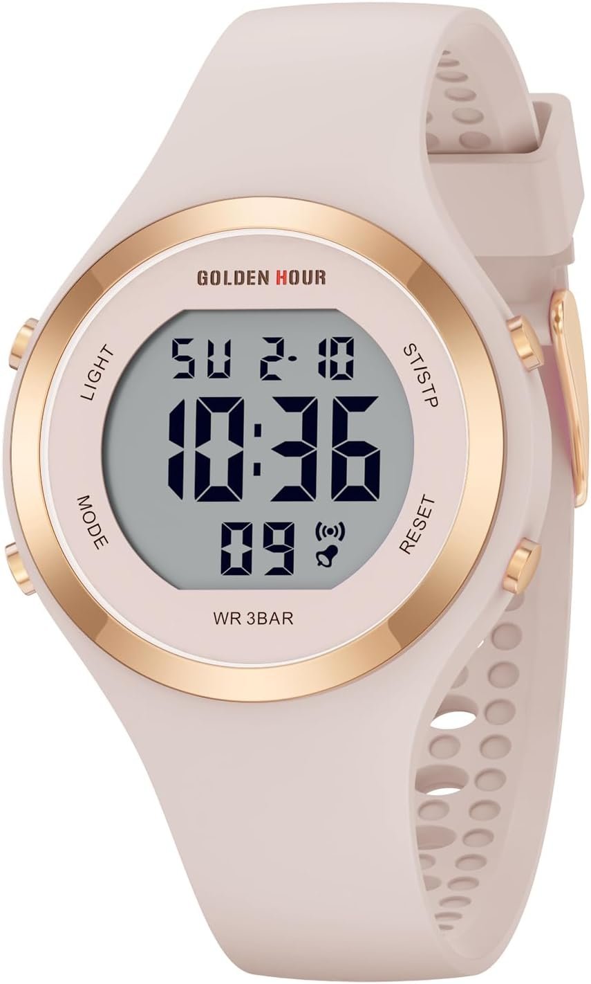 GOLDEN HOUR Waterproof Sport Women’s Digital Chronograph Silicone Strap Watch