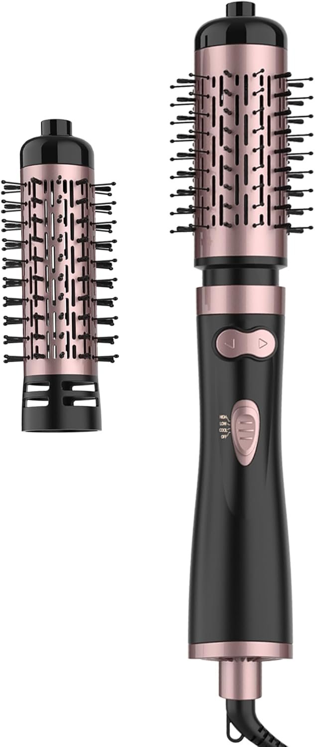 ANWA Rotating Hair Dryer Brush, 4-in-1 Hot Air Styler and Rotating Brush, Rotating Blow Dryer Brush with 2 Detachable Brushes(1.5″& 2″), Black