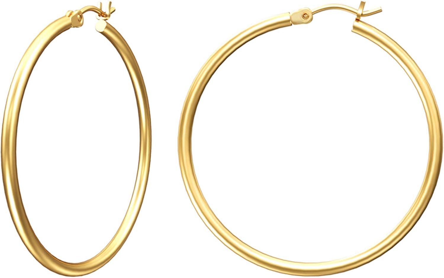 Gold Hoop Earrings for Women 14K Gold Plated | 925 Sterling Silver Post Hypoallergenic Hoop Earrings