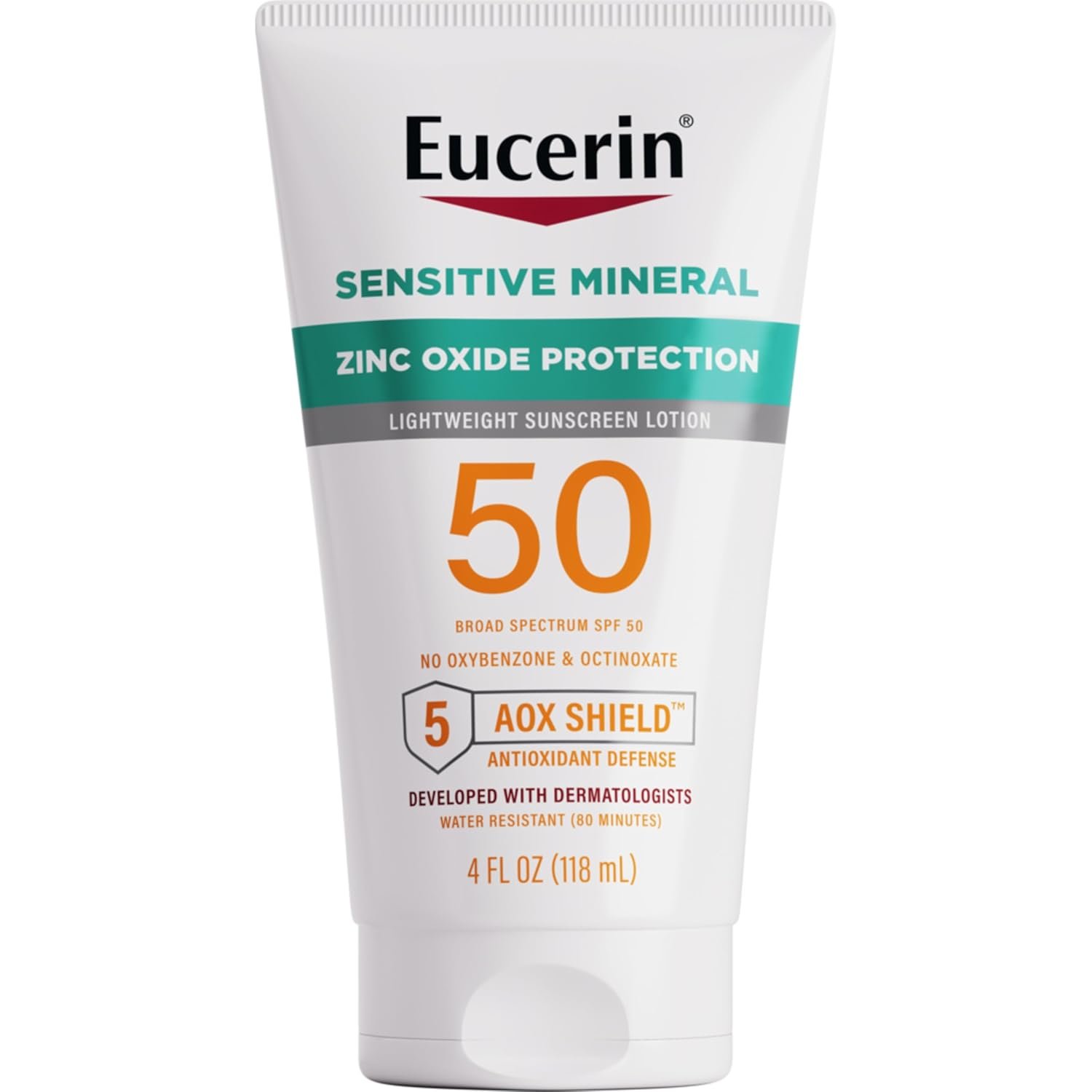 Eucerin Sun Sensitive Mineral Sunscreen Lotion, Face, Body, SPF 50, 4 FL OZ | Hypoallergenic Sunscreen for Sensitive Skin, Broad Spectrum SPF 50, Zinc Oxide Protection, Oxybenzone and Octinoxate Free