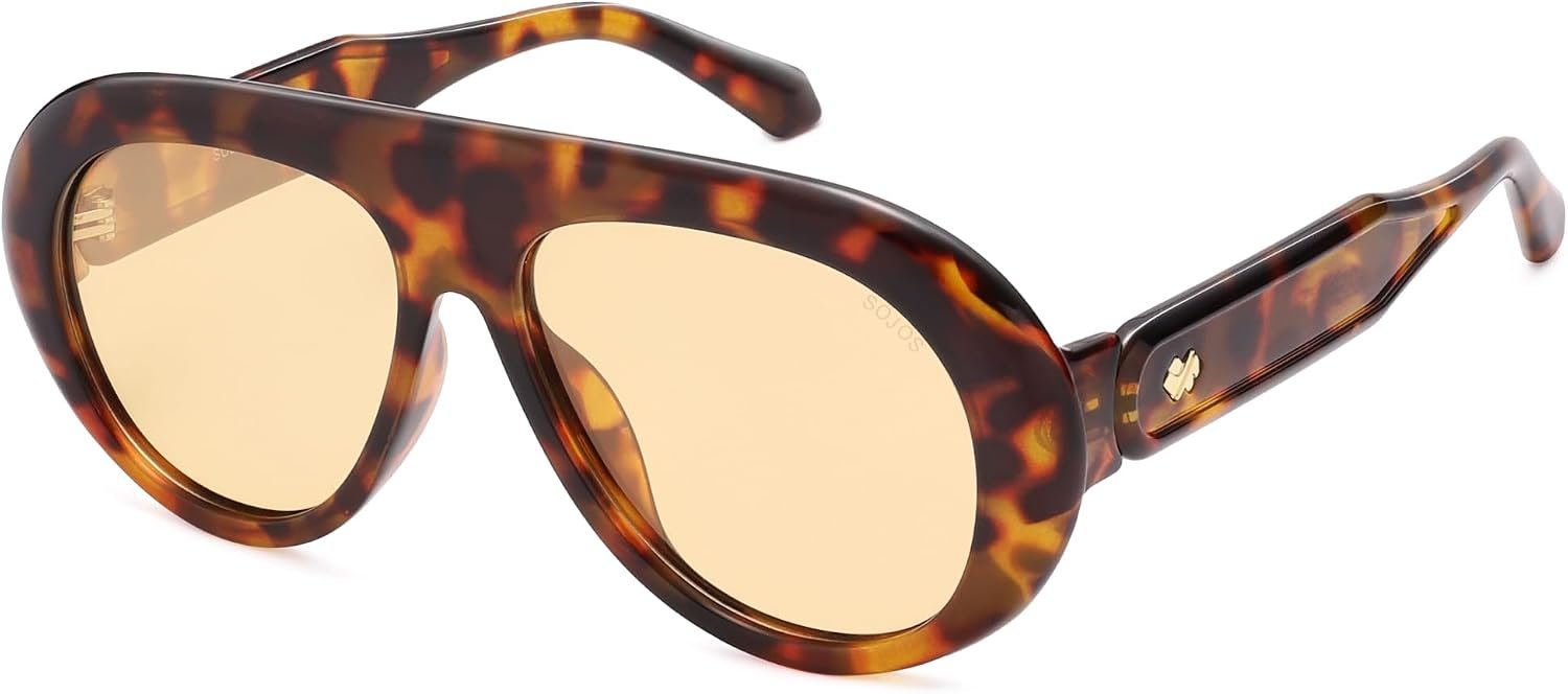 SOJOS Trendy Oversized Polarized Aviator Sunglasses Womens Men SJ2390 | Retro Vintage 70s Style UV Protection Shield Sun Glasses