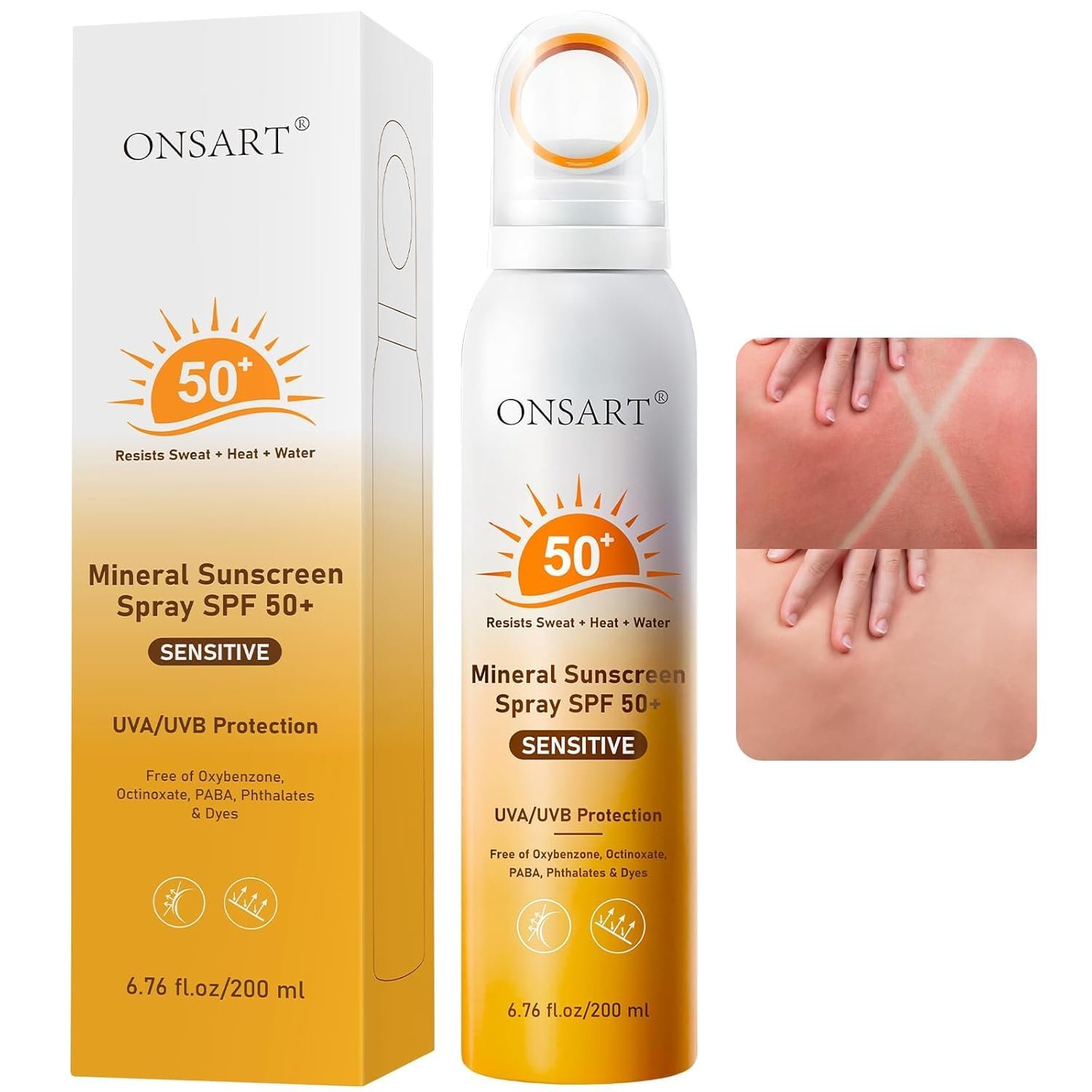 Reef Safe Mineral Sunscreen Spray SPF 50+, Zinc Oxide Broad Spectrum Protection, Lightweight Non-Greasy Mist for Active Outdoor Use, 360° Ring Spray, Water Resistant 80 Min, 6.76 oz/200ml