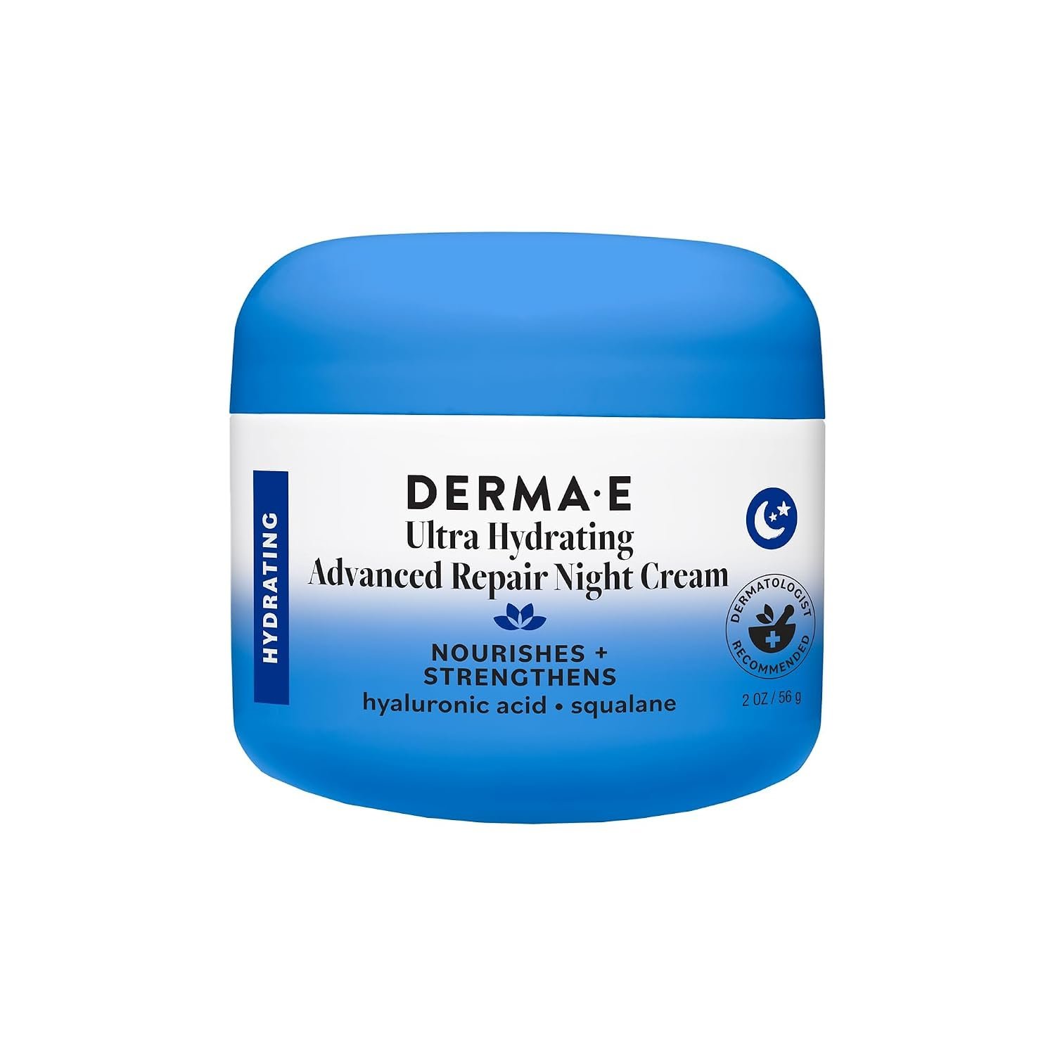 Derma E Ultra Hydrating Night Cream, Advanced Repair Overnight Face Moisturizer with Hyaluronic Acid to Replenish, Smooth and Nourish Skin, 2 oz