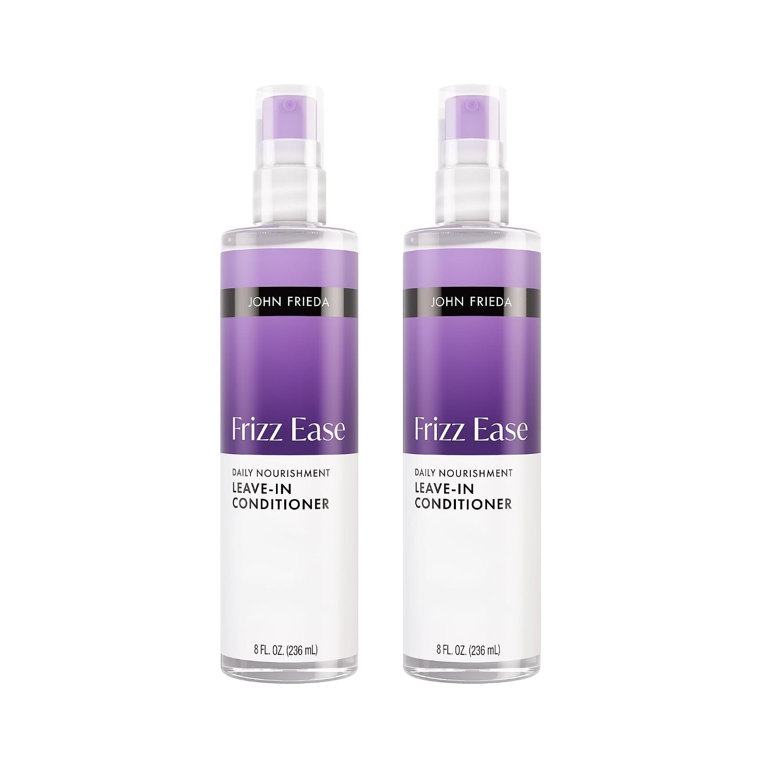 John Frieda Frizz Ease Leave-In Conditioner for Frizzy Hair, 8 fl oz, 2 pk | Detangles Damaged Hair, Frizz Control, Heat Protectant, Vitamins A C E, Green Tea Extract, Reduces Breakage