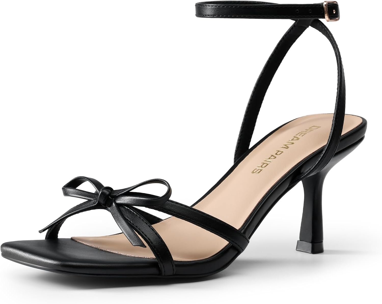 DREAM PAIRS Women’s Elegant Bow Strappy Kitten Heel Sandals | Square Open Toe Ankle Strap Dress Heels, Comfort Bridal Heeled Sandals for Wedding and Formal Party Occasions
