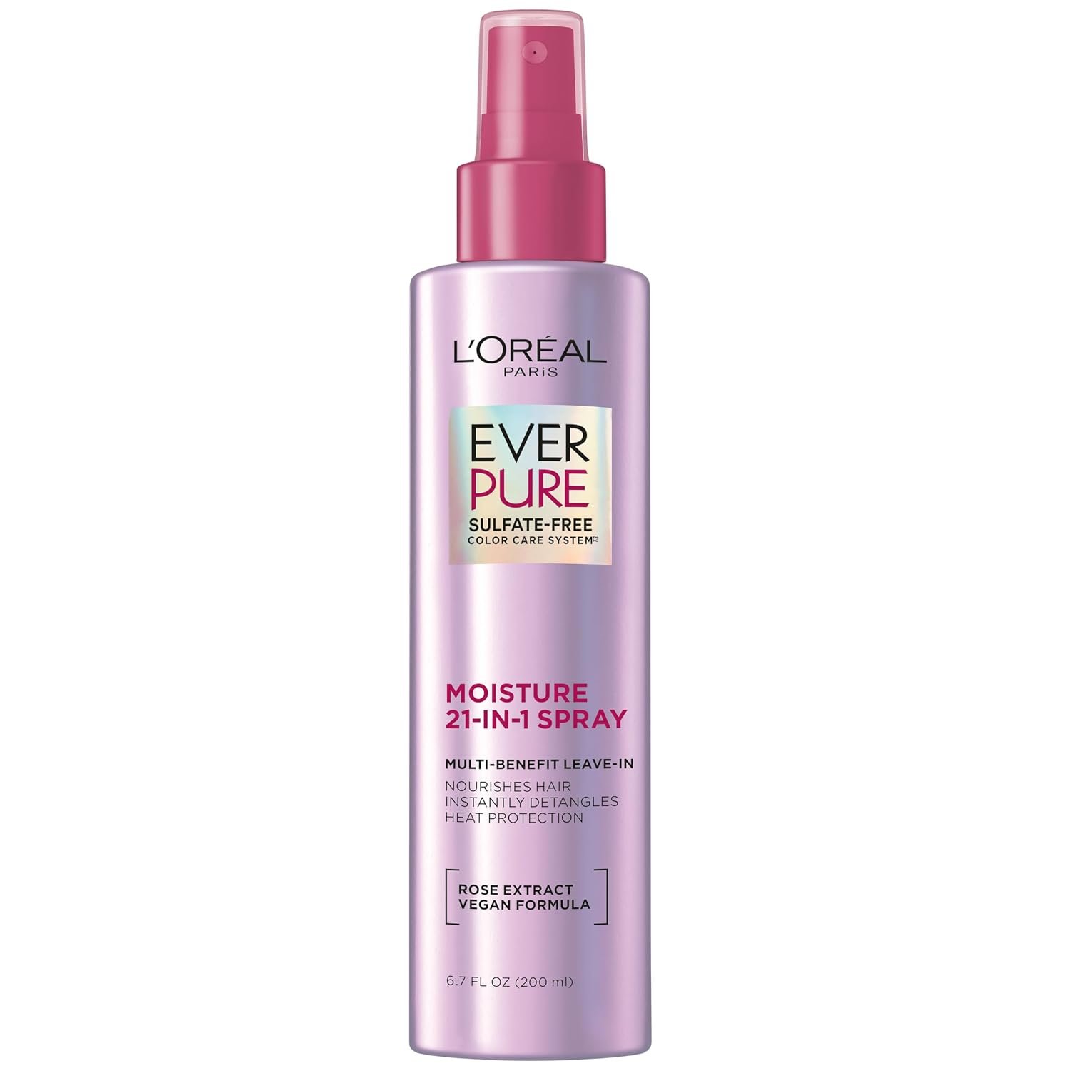 L’Oreal Paris EverPure Moisture 21-in-1 Leave In Conditioner, Multi-Benefit Heat Protectant Spray for Hair Up to 450°F, Detangling Frizz Control for Color Treated, Dry, or Damaged Hair, 6.7 Fl Oz
