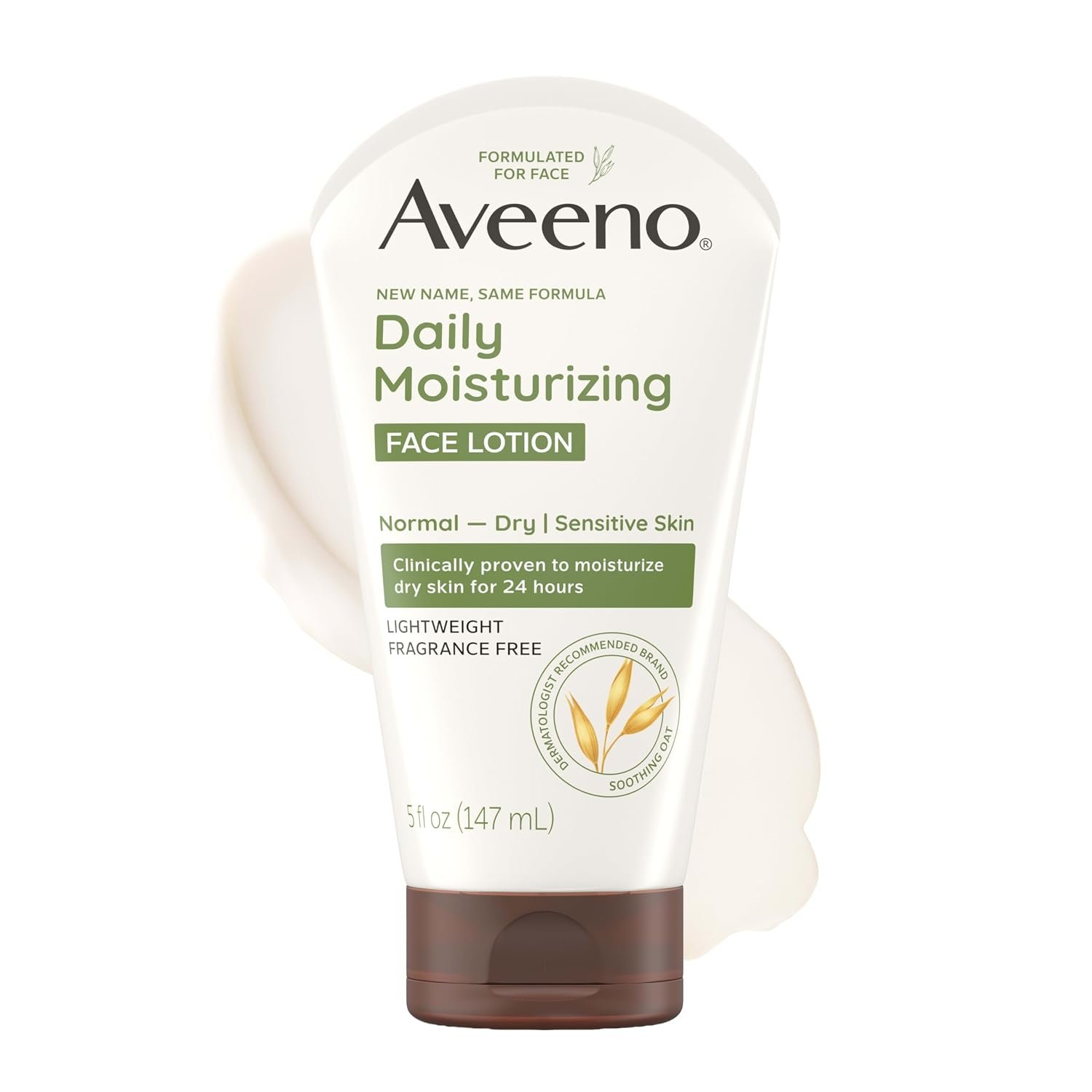 Aveeno Daily Moisturizing Face Lotion with Soothing Prebiotic Oat, Lightweight Non-Greasy Facial Moisturizer for Normal to Dry, Sensitive Skin, 24-Hour Moisture, Fragrance-Free, 5 Oz