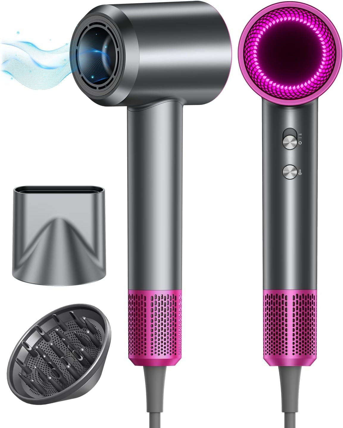 Hair Dryer, 160000RPM Ionic Blow Dryer with Diffuser (Dark Gray) | Fast Drying Motor, 500M Ionic Negative for Reduce Frizz, Smooth Salon-Style Results, for Curly, Thick and Fine Hair Styling