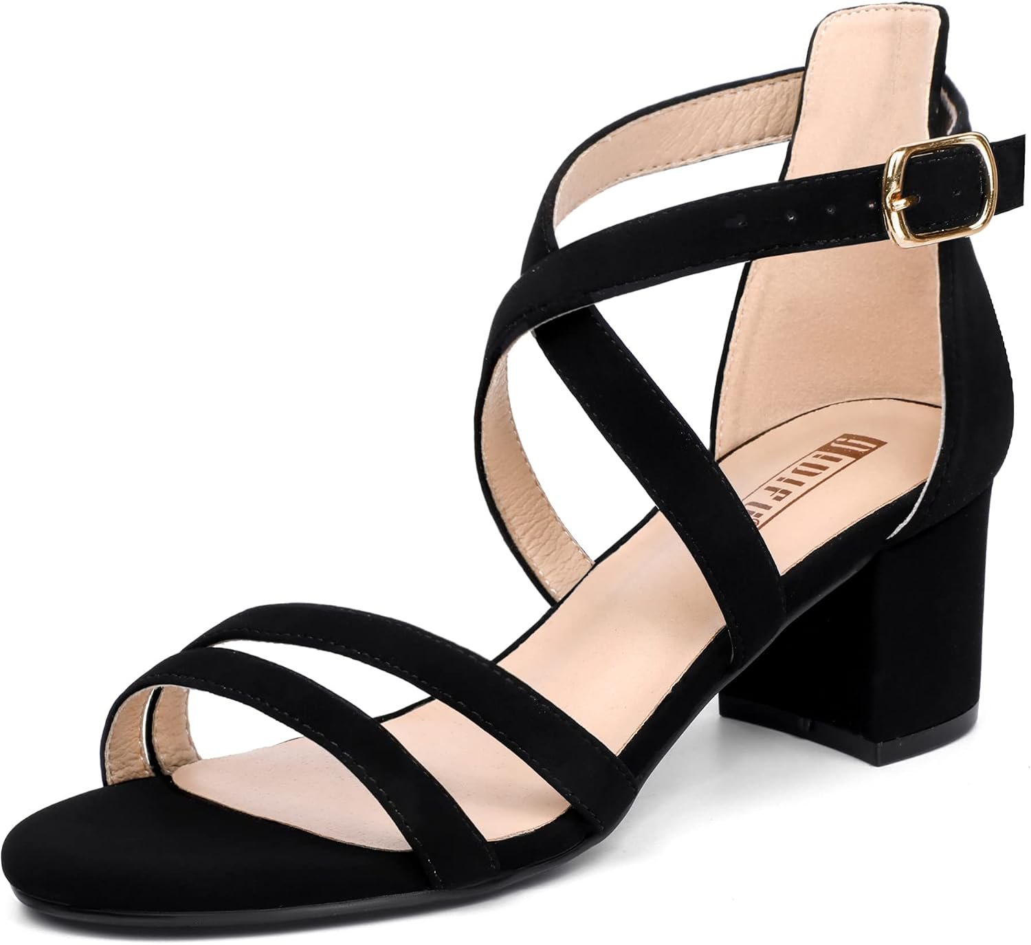 IDIFU Women’s Block Low Chunky Heels Strappy Heeled Sandals | Comfortable Open Toe Ankle Strap Dress Shoes for Women Wedding Evening Bridal Prom