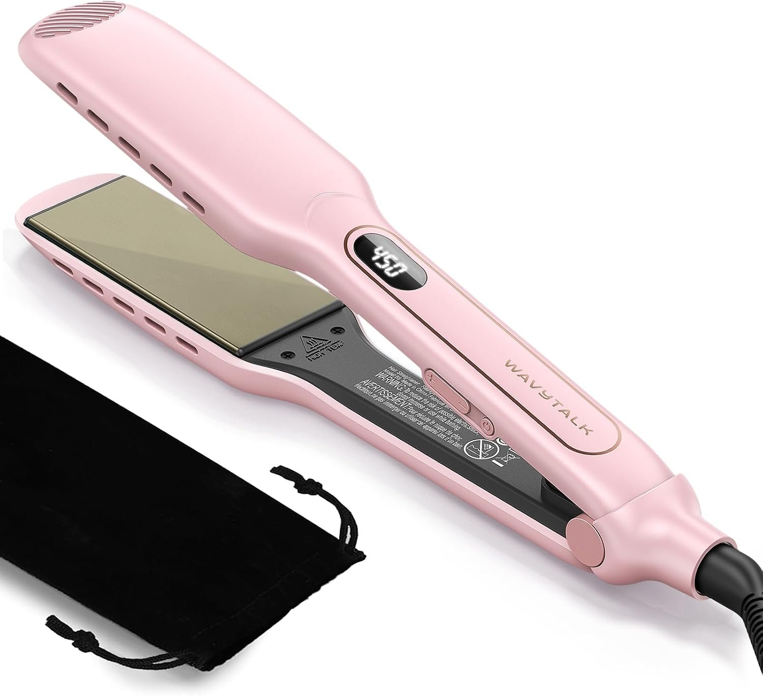 Wavytalk Wet to Straight Hair Straightener, 1.75 Inch Wide Vent Sesh Flat Iron for Damp or Dry Hair, Straightener with Dual Voltage Leave Silky Smooth Look, 20% Faster Styling, Pink