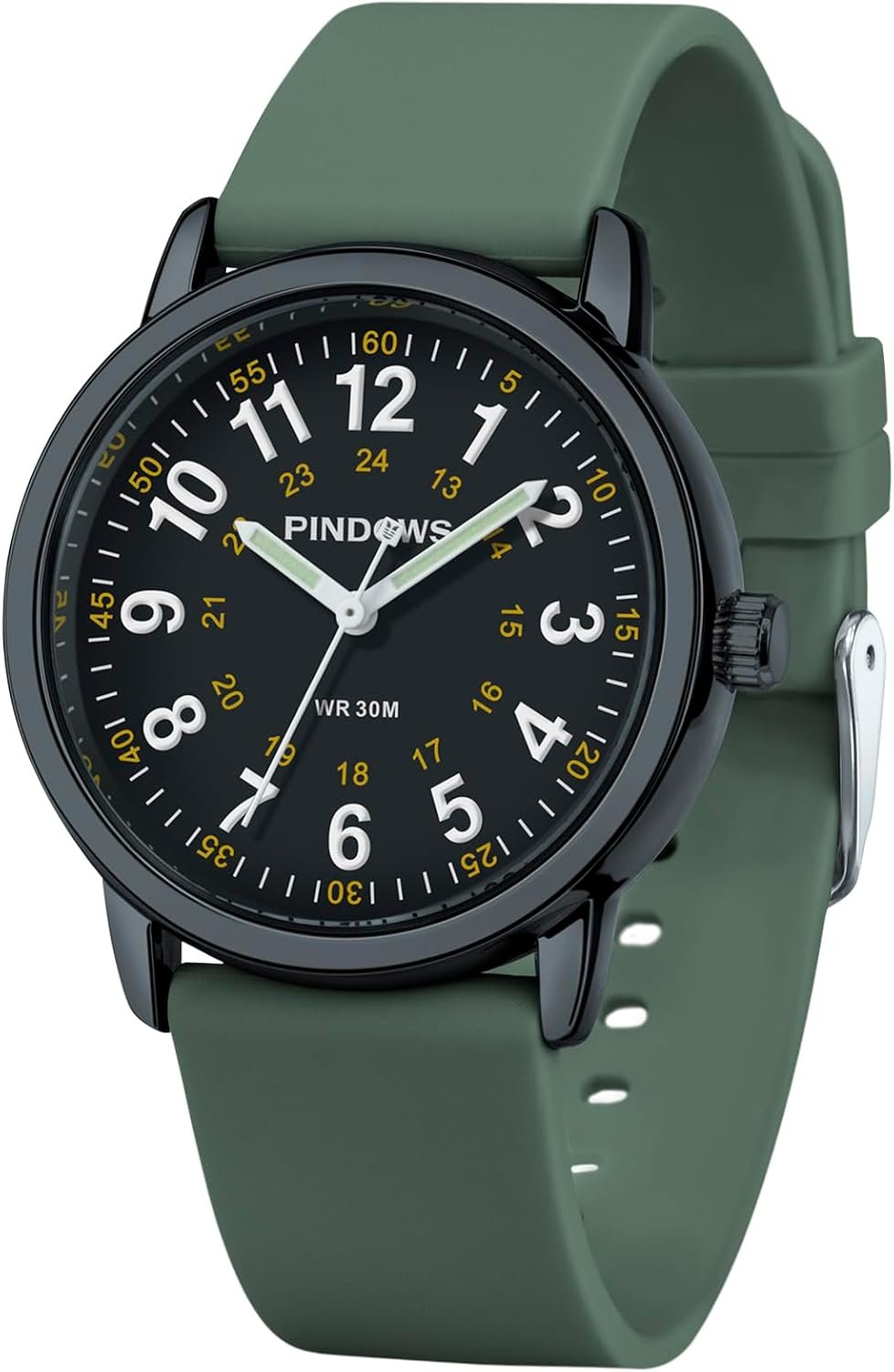PINDOWS Watches for Women, Easy Read Analog, Casual & Nurse Silicone Band | 45g lightweight with 9mm case, Fits 5.9 to 8.7 inch wrists, full luminous dial, Tool-free quick release band