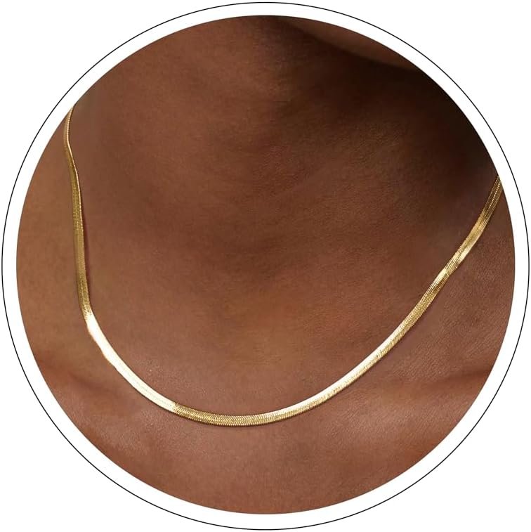 DEARMAY 14K Gold Plated Herringbone Necklaces for Women, Dainty Gold Snake Choker Chain Non Tarnish Trendy Simple Thin & Chunky Options Neckalce 1.5/3/5/6/8mm Chain Jewelry for Gifts