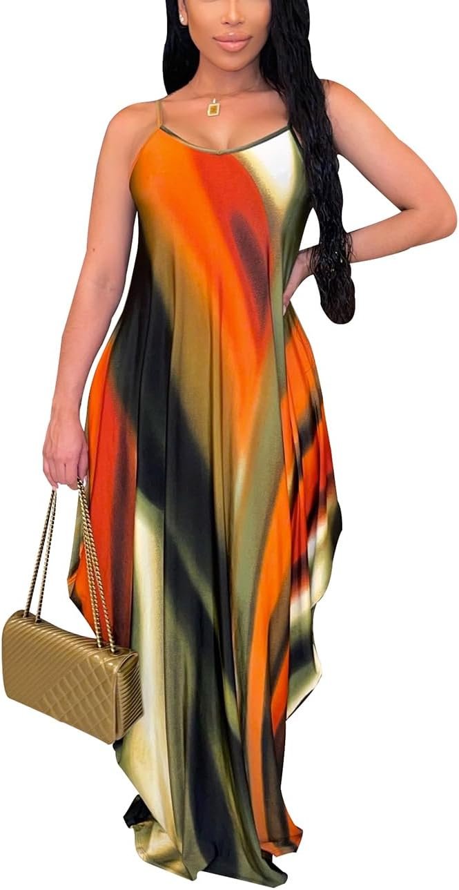 BessCops Summer Maxi Dresses for Women 2026 Plus Size Sundresses Casual Fashion Sleeveless Loose Long Sexy Dress with Pockets