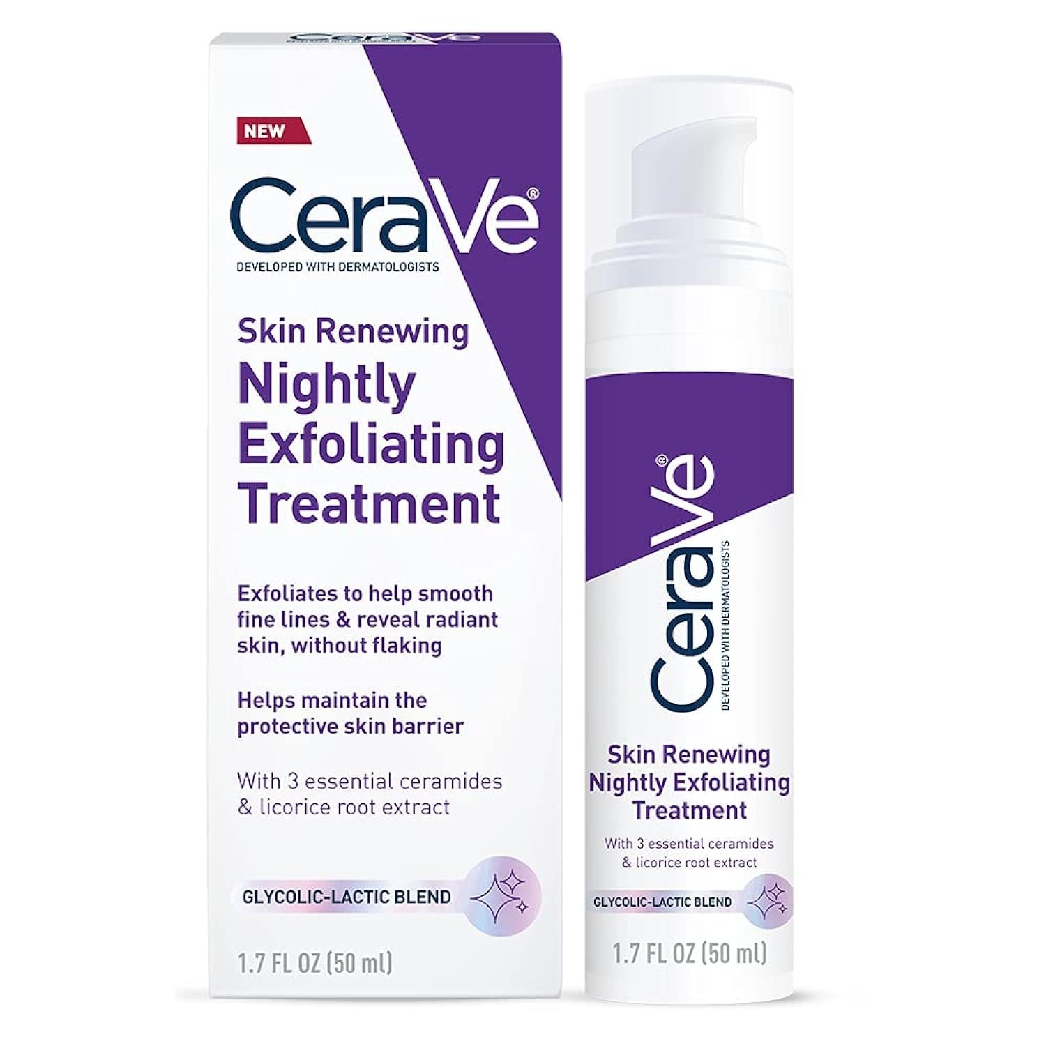 CeraVe Exfoliating Treatment, Anti Aging Serum with Glycolic Acid, 17oz | Nightly Formula with 5% Lactic Acid and Ceramides To Target Wrinkles and Act As a Dark Spot Corrector For Face