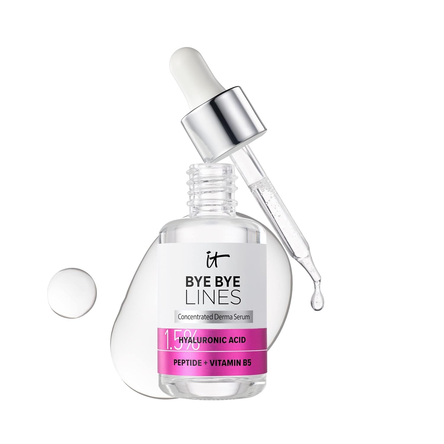 IT Cosmetics Bye Bye Lines 1.5% Hyaluronic Acid Face Serum for Wrinkles | Anti-aging Hydrating Facial Serum – Plumps Skin + Smooths Fine Lines, with Peptides + Vitamin B5, Suitable for All Skin Types