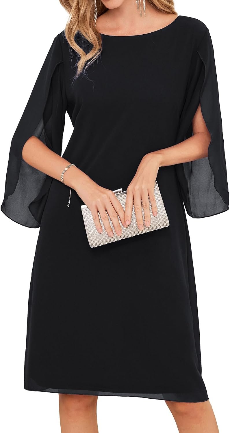 GRACE KARIN Womens Formal Wedding Guest Dress 2026 Chiffon Cocktail Dress Mother of the Bride Dresses Midi Fashion Clothing