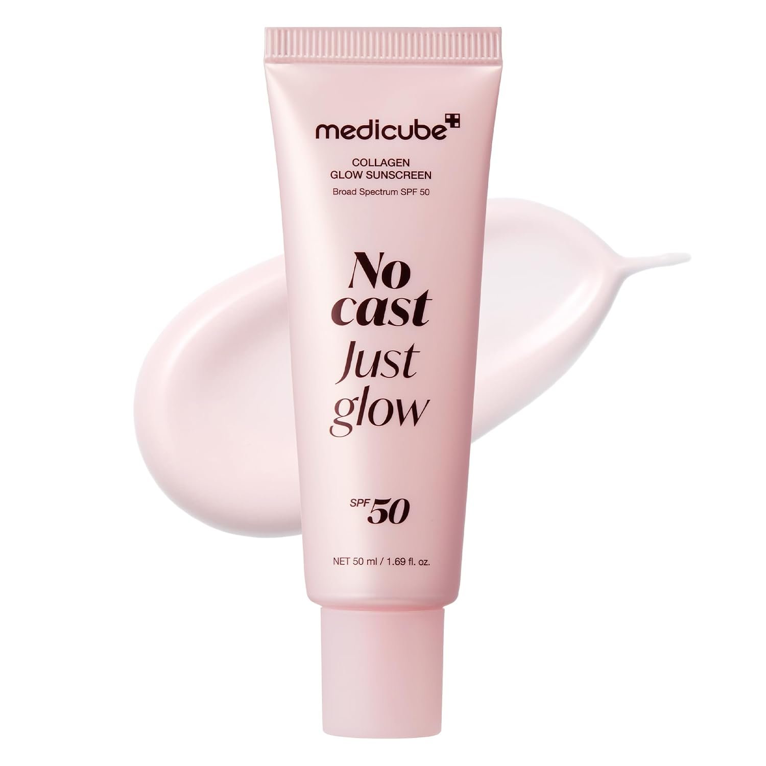 medicube Sunscreen No Cast Just Glow Collagen | SPF 50 Broad Spectrum Face Sunscreen | Lightweight, Non-Sticky, Hydrating Formula | Peptide, Cica for Soothing & Glow | Korean Skincare