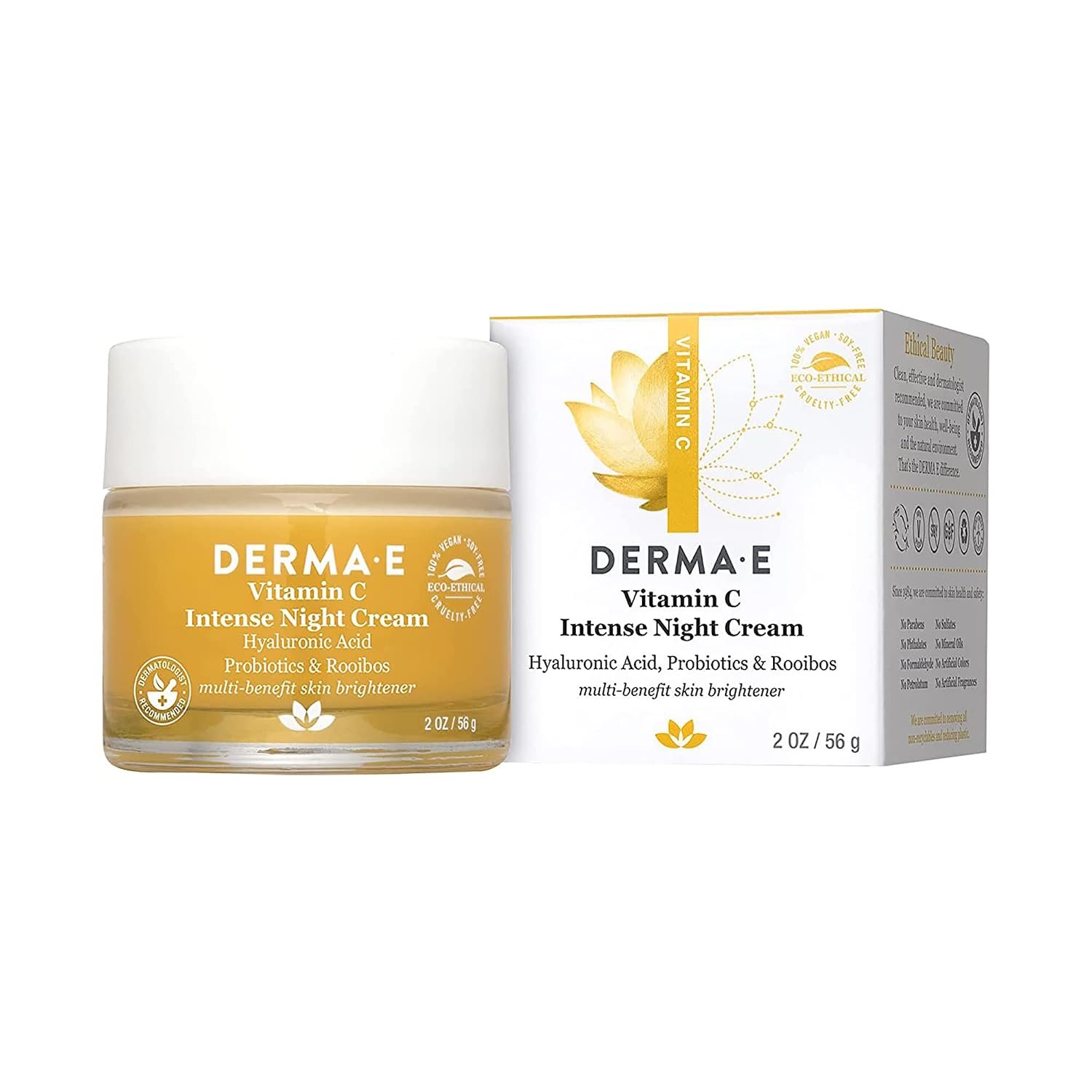 DERMA-E Vitamin C Intense Night Cream, 2 Oz, Brightening and Hydrating Facial Skin Renewing Cream, Anti-Aging Overnight Face Moisturizer for Skincare and Youthful Radiance