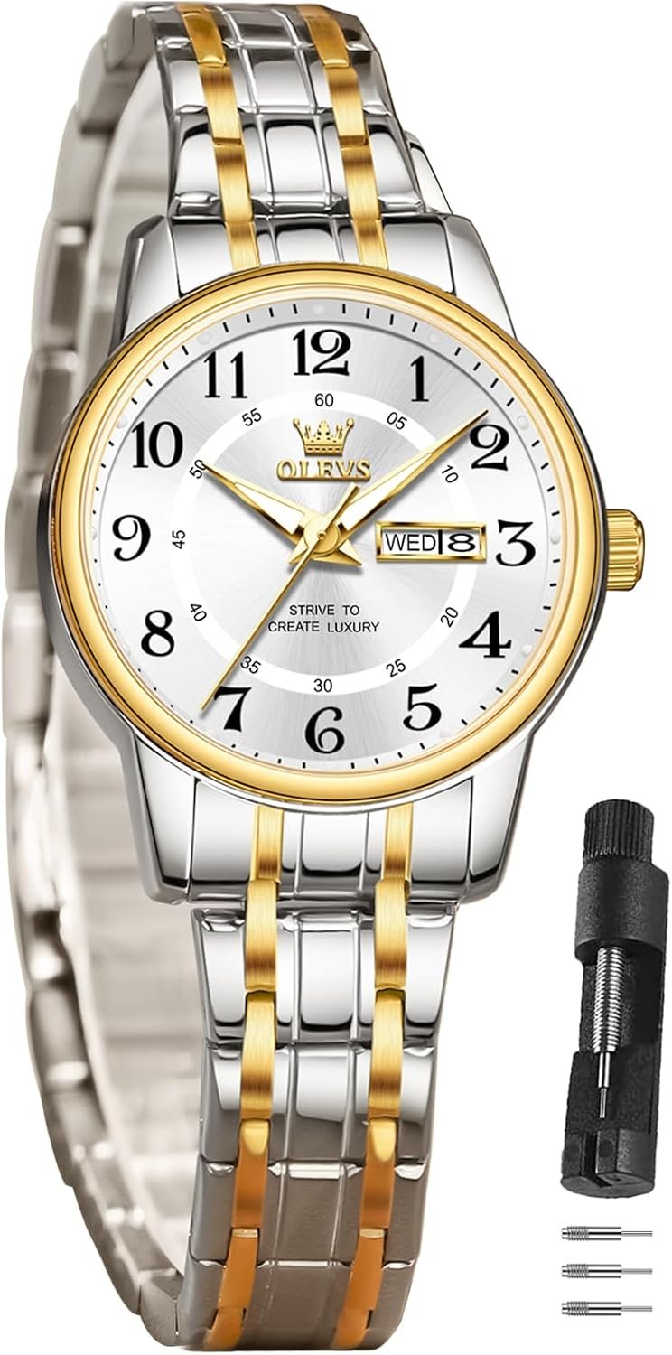 OLEVS Watch Women Two Tone Watches for Women with Date Dress Womens Watches for Small Wrists Luxury Easy Read Women’s Watch Waterproof Blue/Black/Gold/Silver Dial Reloj para Mujer