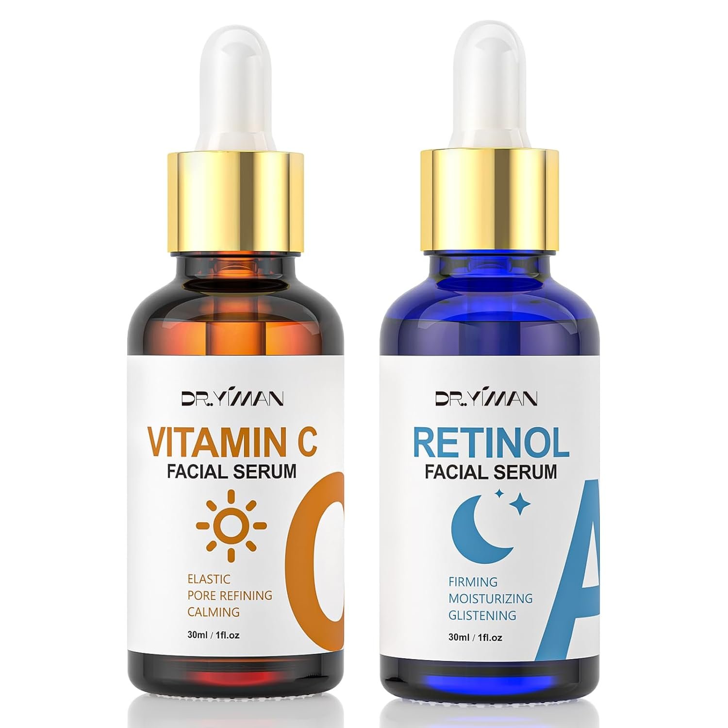 Vitamin C & Retinol Serum Set for Face – Day & Night Serum to Visibly Reduce the Look of Fine Lines with Hyaluronic Acid, Brightening & Hydrating for All Skin Types, Men & Women
