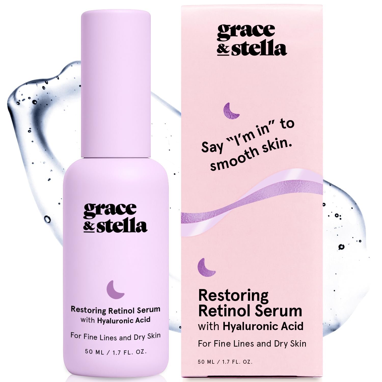 grace & stella Retinol Serum for Face with Hyaluronic Acid (50ml/1.7 fl oz) | Restoring Retinol Hyaluronic Acid Serum for Face to Reduce Fine Lines & Wrinkles – Acido Hialuronico – Vegan Skincare
