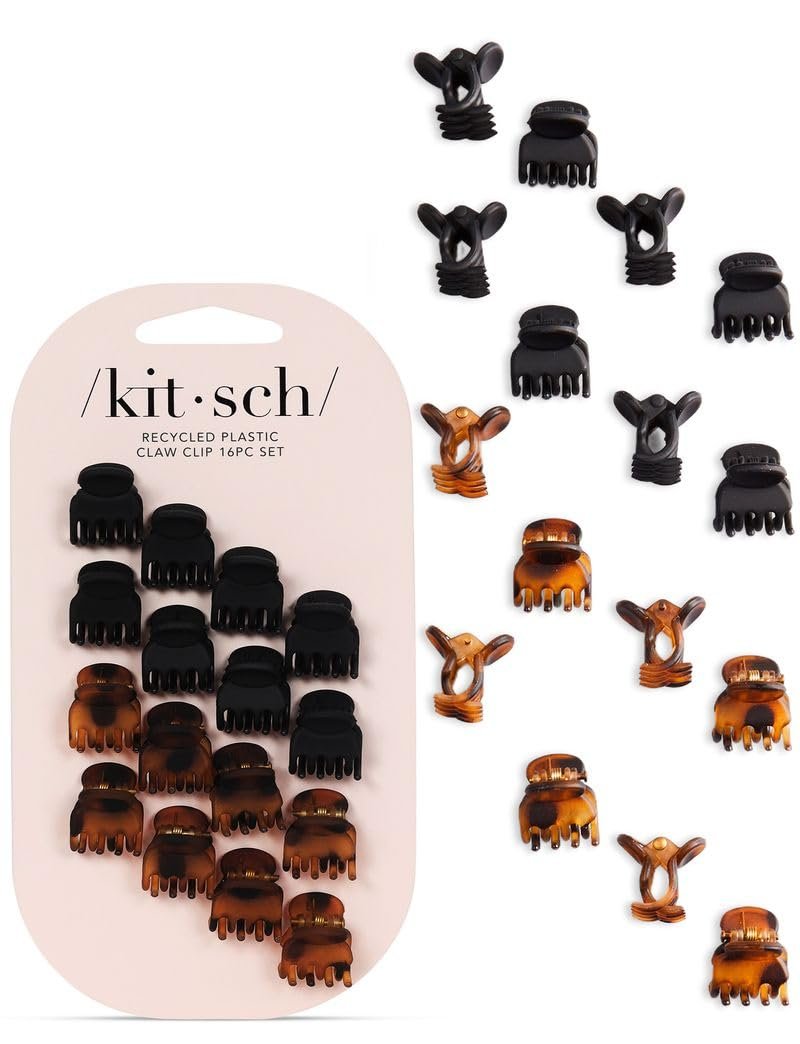 Kitsch Mini Hair Clips for Women – Tortoise & Black, 16 Pcs | Stays In Place Without Pulling or Snagging, Durable & Sturdy Plastic Small Hair Clips For Bangs, Stylish Hair Accessories
