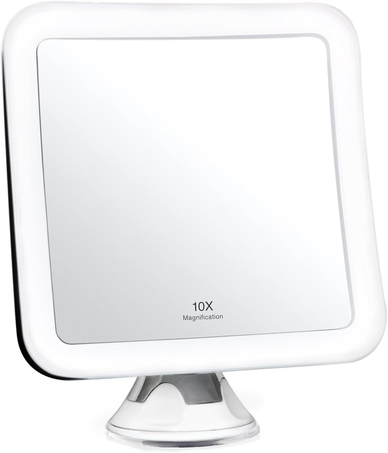 Fancii 10X Magnifying Lighted Makeup Mirror – Daylight LED Vanity Mirror – Compact, Cordless, Locking Suction, 6.5″ Wide, 360 Rotation, Portable Illuminated Bathroom Mirror (Square)