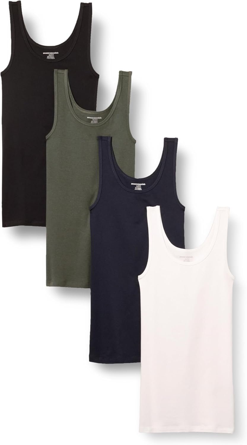 Amazon Essentials Women’s Slim-Fit Cotton Modal Rib Tank, Pack of 4