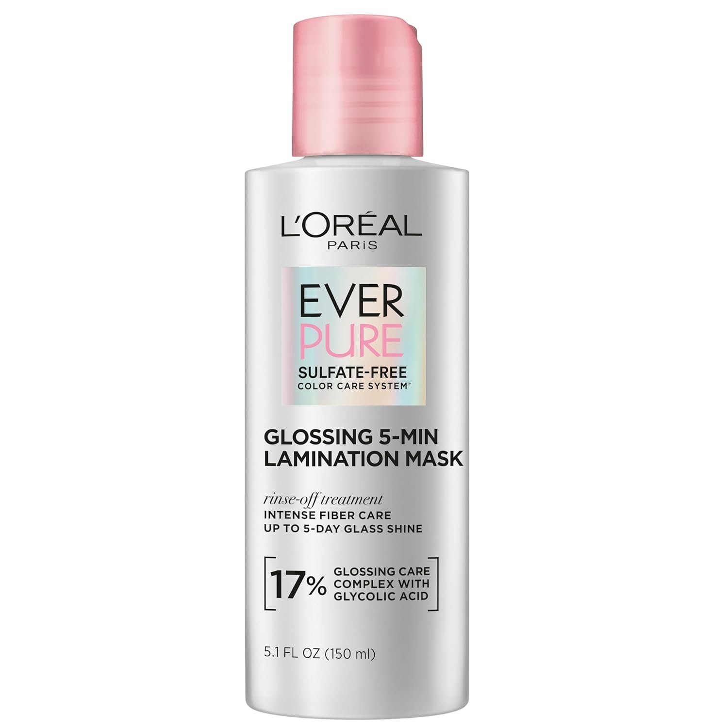L’Oreal Paris Sulfate Free Glossing Lamination Hair Mask, 5-Minute Rinse-Off Hair Treatment with Glycolic Acid for Glass Shine, Smoothness & Soft Feel, Color Caring, EverPure, 5.1 Fl Oz