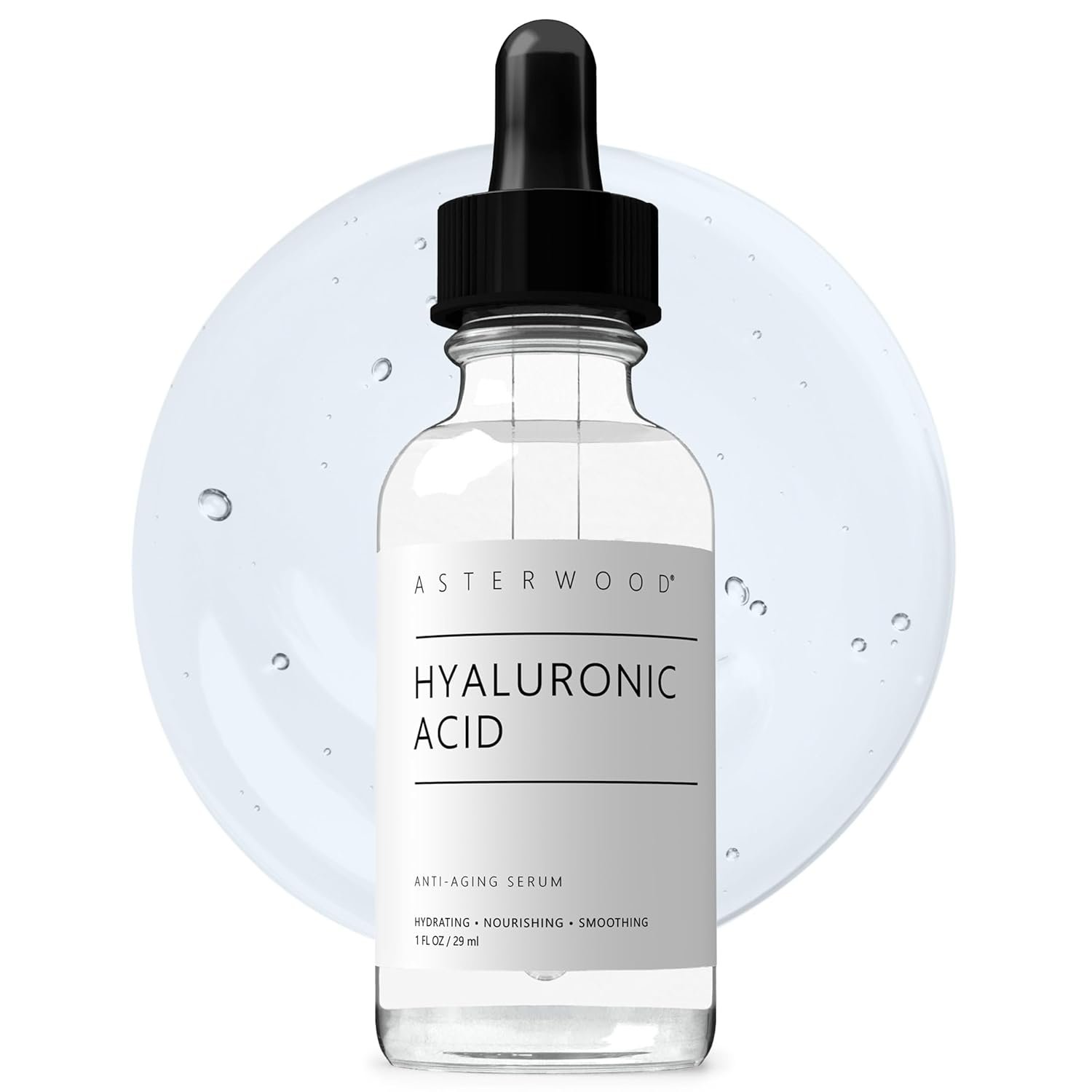 Asterwood Pure Hyaluronic Acid Serum for Face, Anti-Aging & Hydrating | Deep Hydrating, Plumping & Smoothing Serum, Cruelty-Free, Fragrance-Free & Vegan, 1 Fl Oz