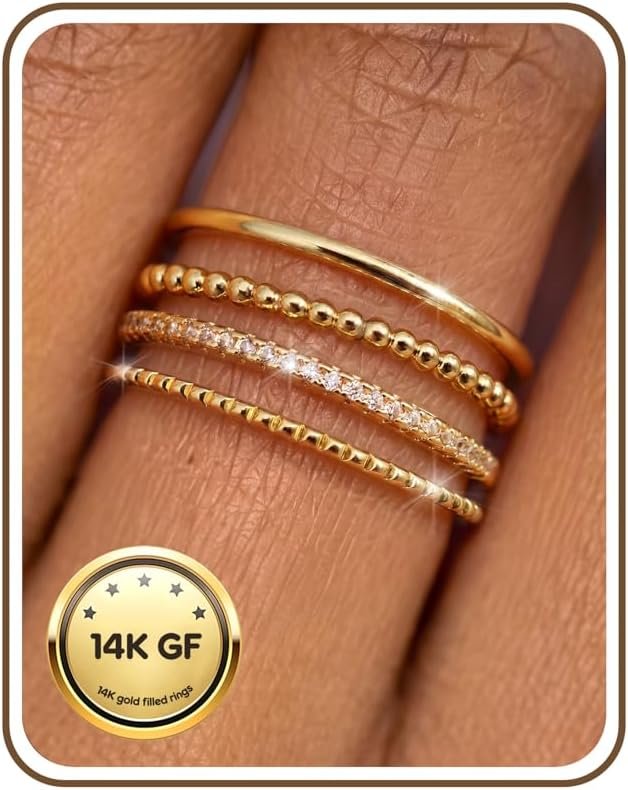 LOYALLOOK Stackable Rings for Women Non Tarnish Trendy Dainty 14K Gold Plated Knuckle Stacking Cubic Zirconia Thin Thumb Ring Set Minimalist Statement Promise Wedding Bands Engagement Ring Size 5-10
