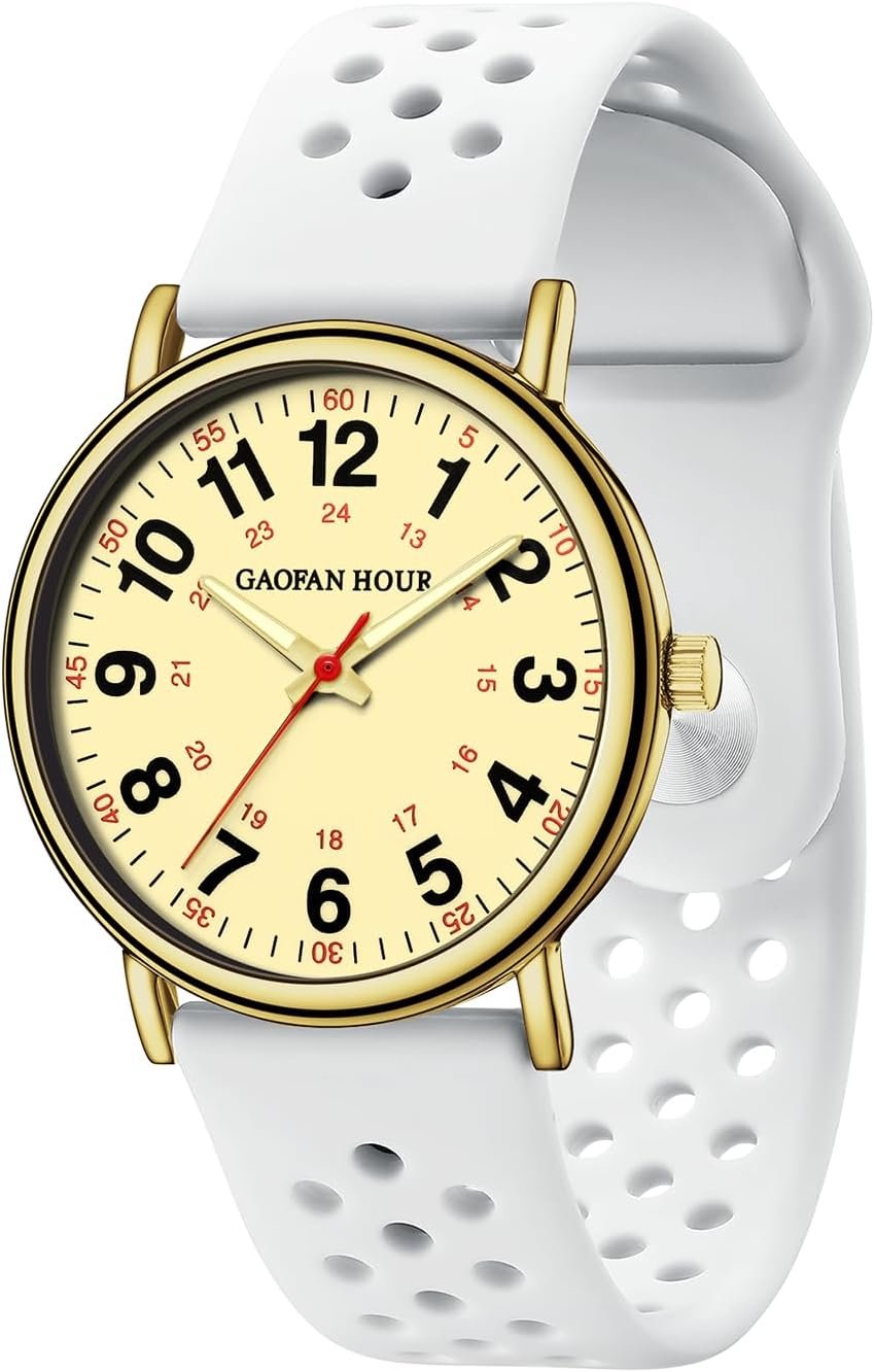 Waterproof Nurse Watch for Medical Professionals,Doctors Nursing Students Women Men,12/24 Hour Military Time,Luminouse Easy Read Dial,Soft and Breathable Silicone Band