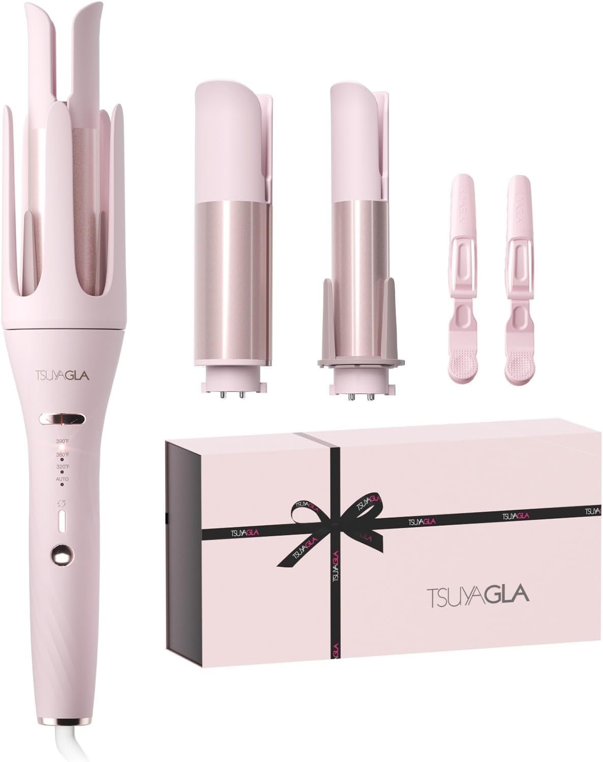 3 in 1 Automatic Curling Iron, Hair Curlers with 3 Curling Barrels (1″ – 1.25″ – 1.5″), Rotating Curling Iron with 3 Temp, 2-Way Rotation, 10S Fast Heating, Anti-Scald, Dual Voltage, Pink