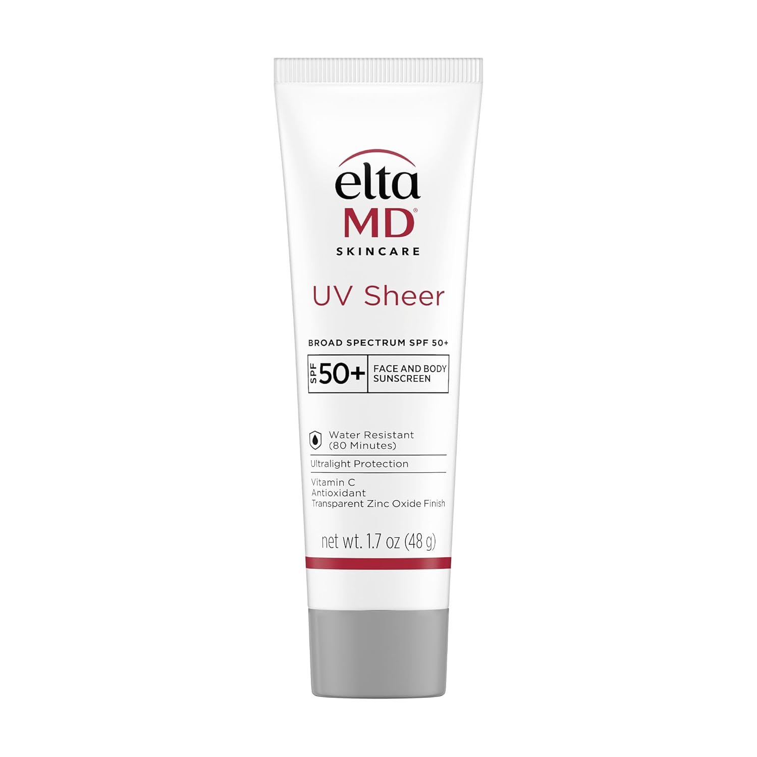 EltaMD UV Sheer Face and Body Sunscreen with Zinc Oxide, SPF 50+, 1.7 oz | Combined Moisturizer and Sunscreen, No White Cast, Lightweight, Sheer Finish, Water Resistant Up to 80 Minutes