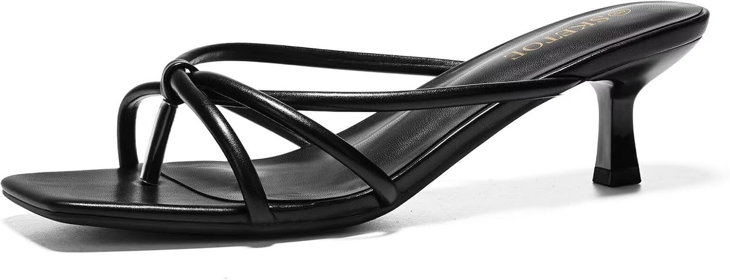 Kitten Heels for Women Strappy Flip Flop Heeled Sandals Fashion Women’s Dressy 2 Inch Square Open Toe Heels for Party & Wedding