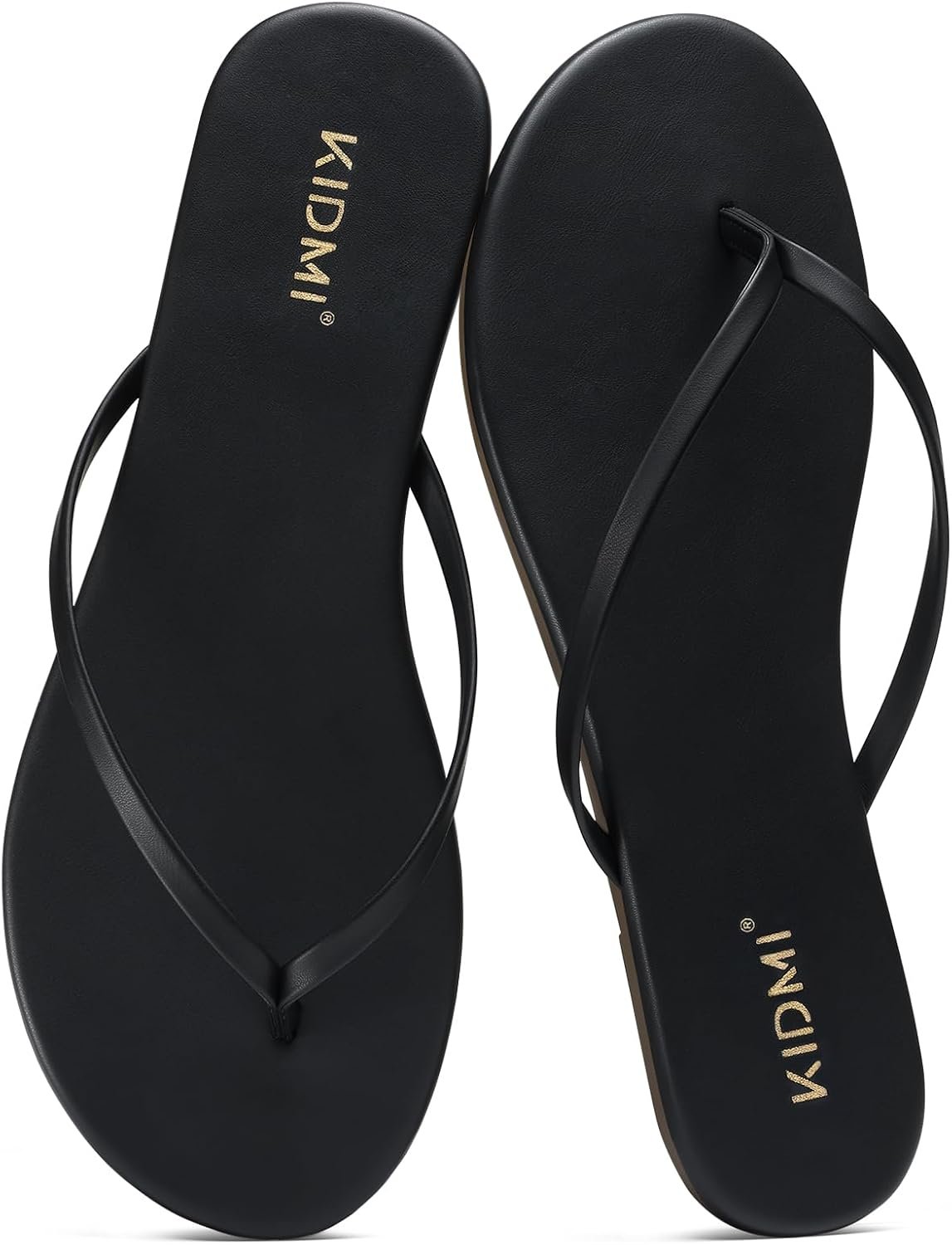 KIDMI Women’s Thong Flip Flops, Memory Foam Vegan Leather Flats Sandals | Soft Flexible Straps Casual Summer Beach Minimalist Sandals for Travel, Walking and Daily Wear