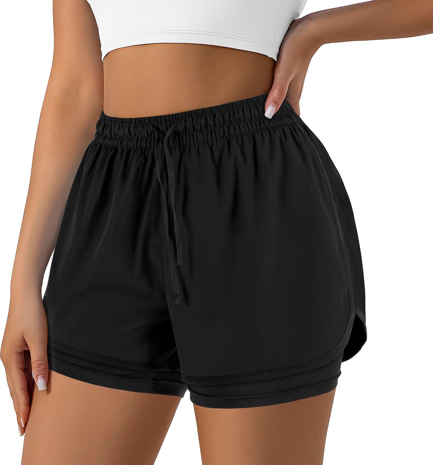 Yevrimow Women’s 2 in 1 Running Shorts for Gym Yoga Workout Athletic Shorts High-Waisted Shorts with Liner Pockets