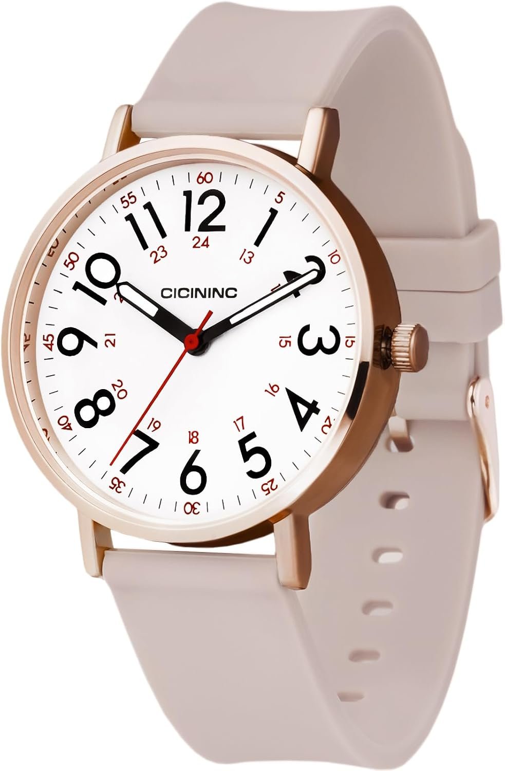 cicininc Watch with Second Hand for Nursing Women | Analog | Military Time | Silicone Band | Easy Read Dial | 12/24H | for Nurses, nursing students, medical professionals