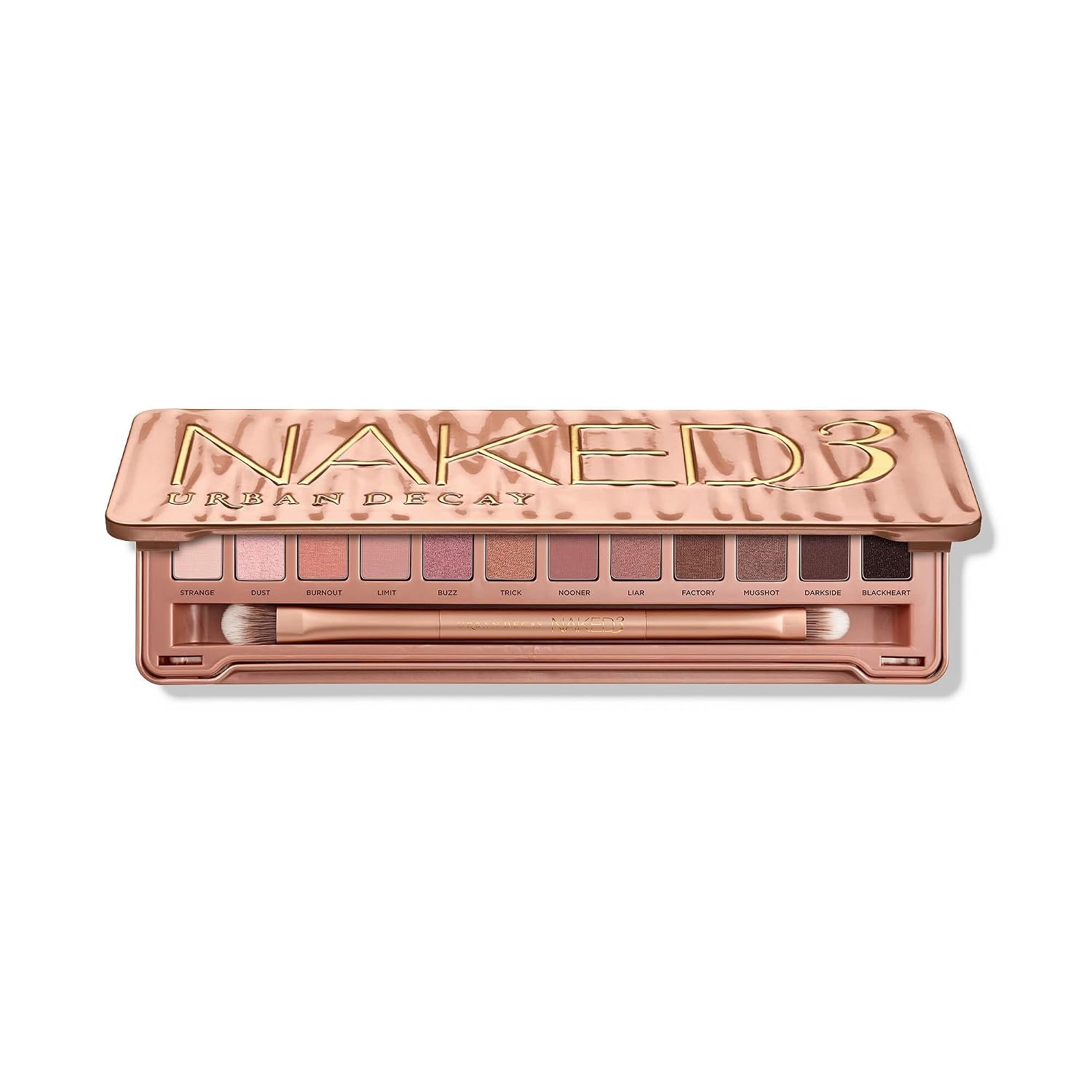 URBAN DECAY Naked3 Eyeshadow Palette – 12 Rosy Soft Pink Neutral Shadows | Everyday + Soft Glam Eyeshadow Palette, Includes Vegan Eyeshadow Brush, Mauve Brown + Nude Eye Shadows, Vegan, Cruelty-free