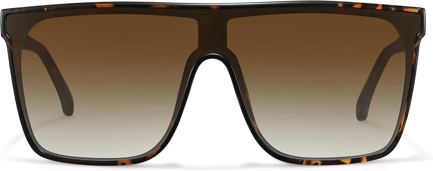 Trendy Square Oversized Sunglasses for Women Men Retro Flat Top Shield Sun Glasses UV Protection Once Piece Lens
