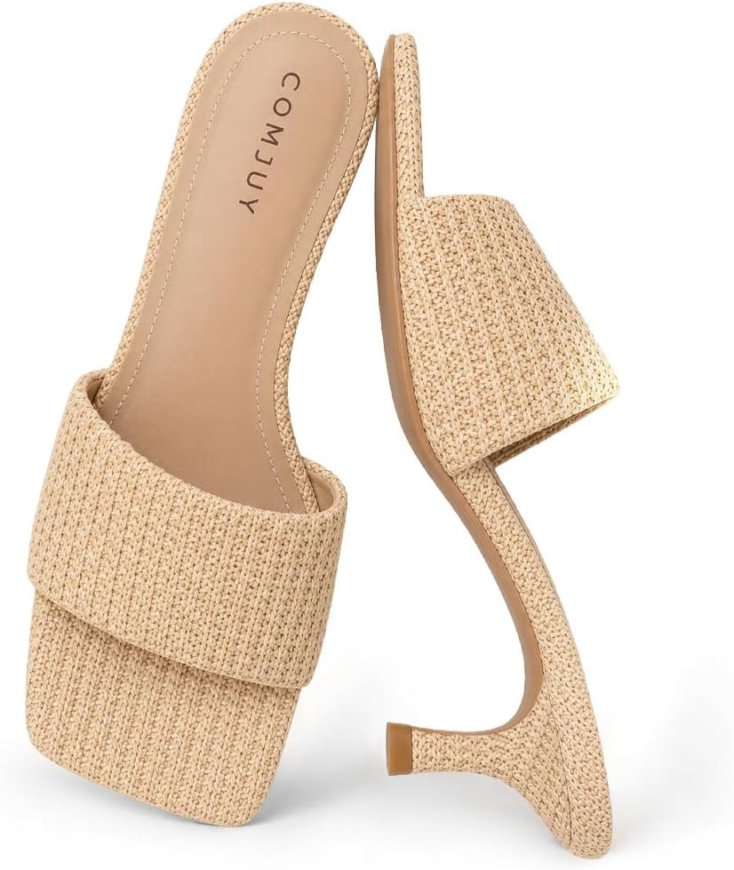 Raffia Sandals Womens Heeled Sandals Comfortable 2 Inch Kitten Heels Lightweight Square Toe Summer heels