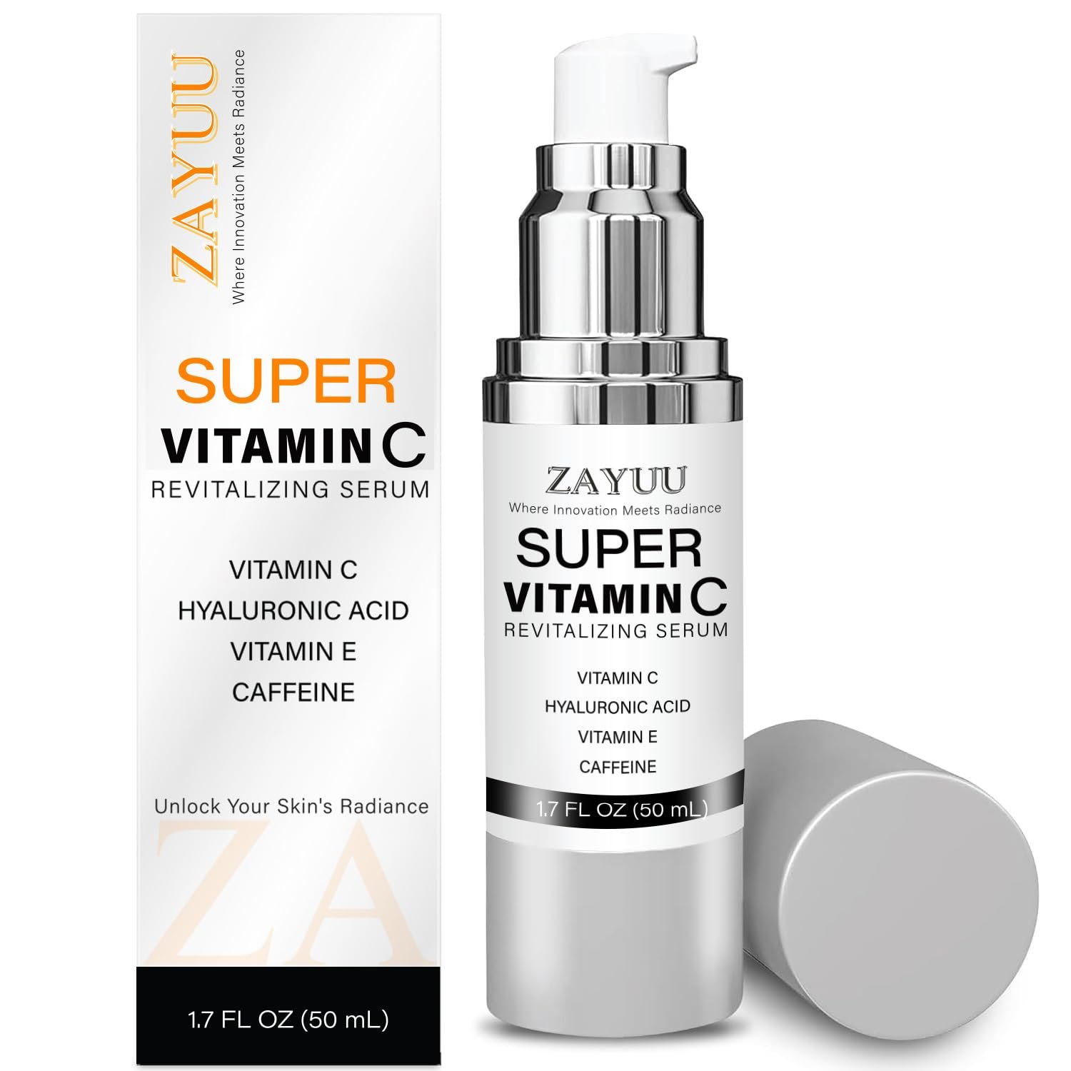 Super Vitamin C Face Serum for Mature Skin: Hydrating Brightening Formula – Vitamin C, Hyaluronic Acid, Vitamin E, Caffeine – Face Lift Serum for Wrinkles, Dark Spots – 1.7 fl. oz.